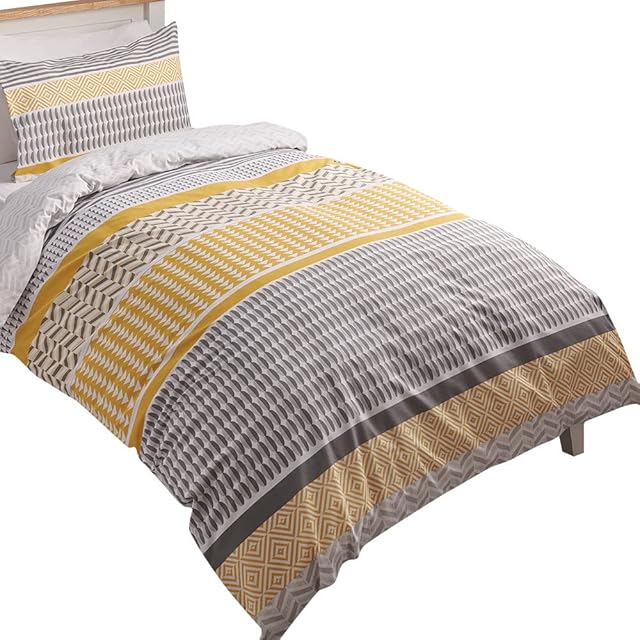 wilko Geo Stripe Single Duvet Set, Polycotton Washable Geometric Duvet Set, H1 x W135 x D200cm
