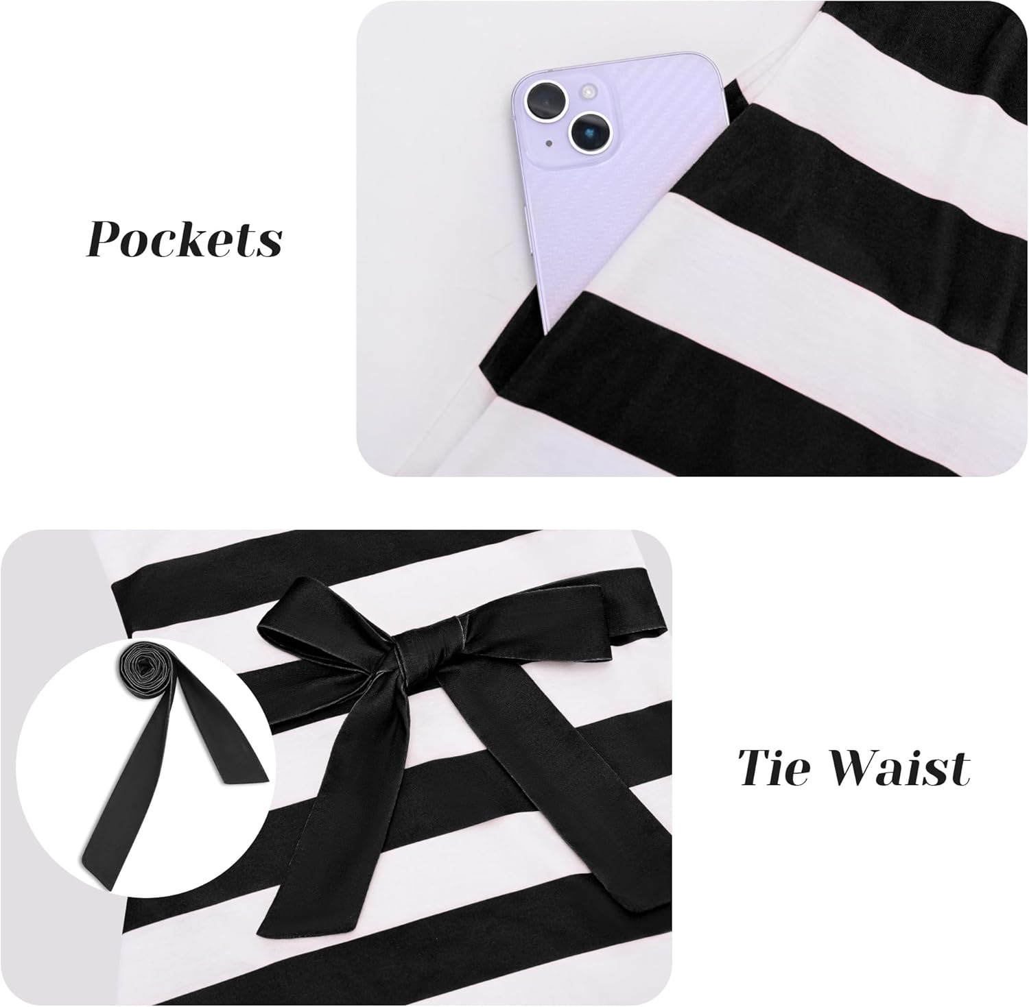 Women's Summer Dresses 2025 Striped Cap Sleeve T Shirt Crewneck Casual Dress A Line Tie Waist with Pockets - Image 4