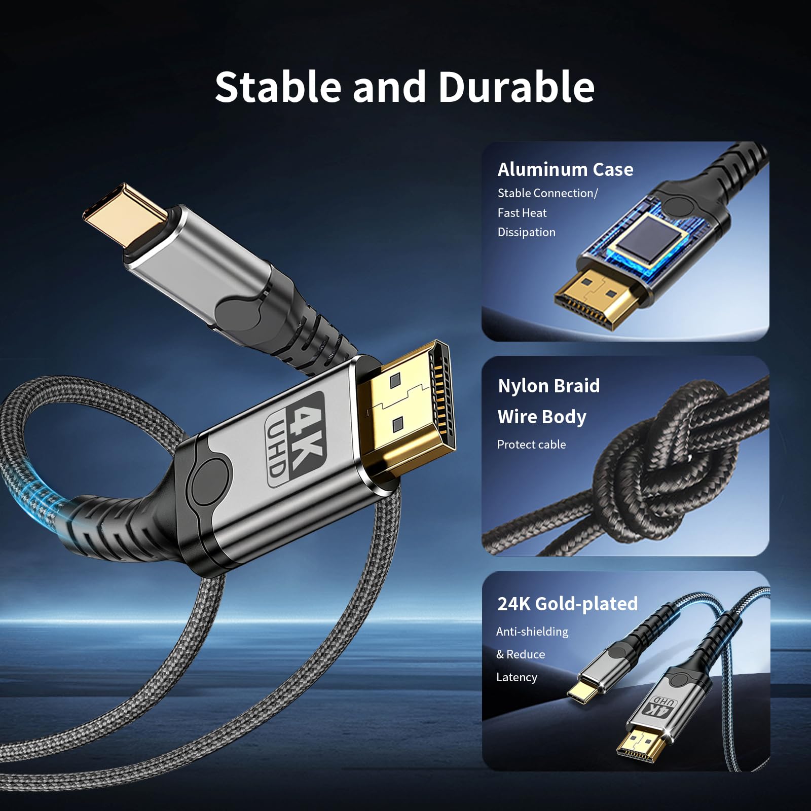 Cable USB C a HDMI, cable USB 3.1 tipo C a HDMI de alta velocidad de 3.3 pies (4K a 60 Hz), Thunderbolt 5/4/3, compatible con MacBook Neo, iPhone 17/16 Pro/Max, iPad Pro, Galaxy S9 a S24