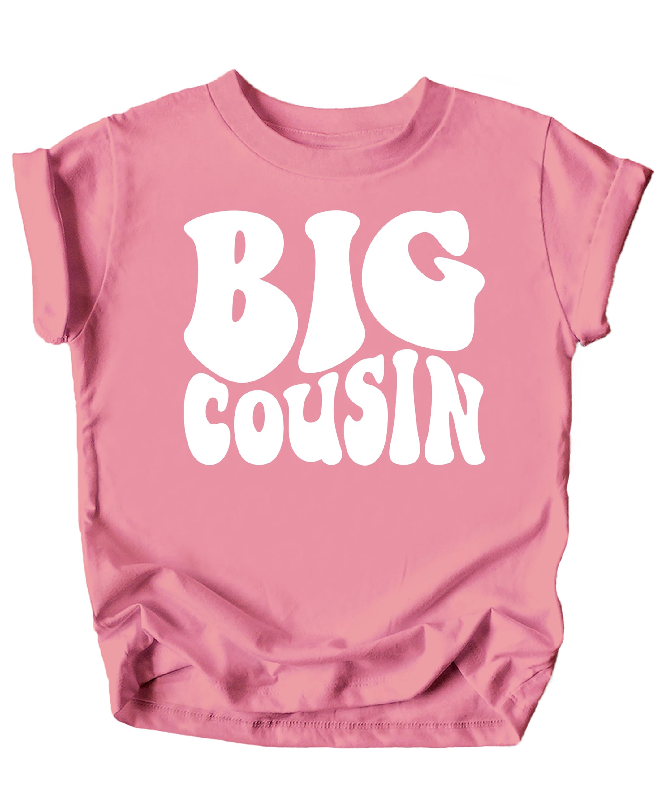 Big Cousin Retro T-Shirts for Toddler & Youth Kids White on Mauve Shirt 12 Months