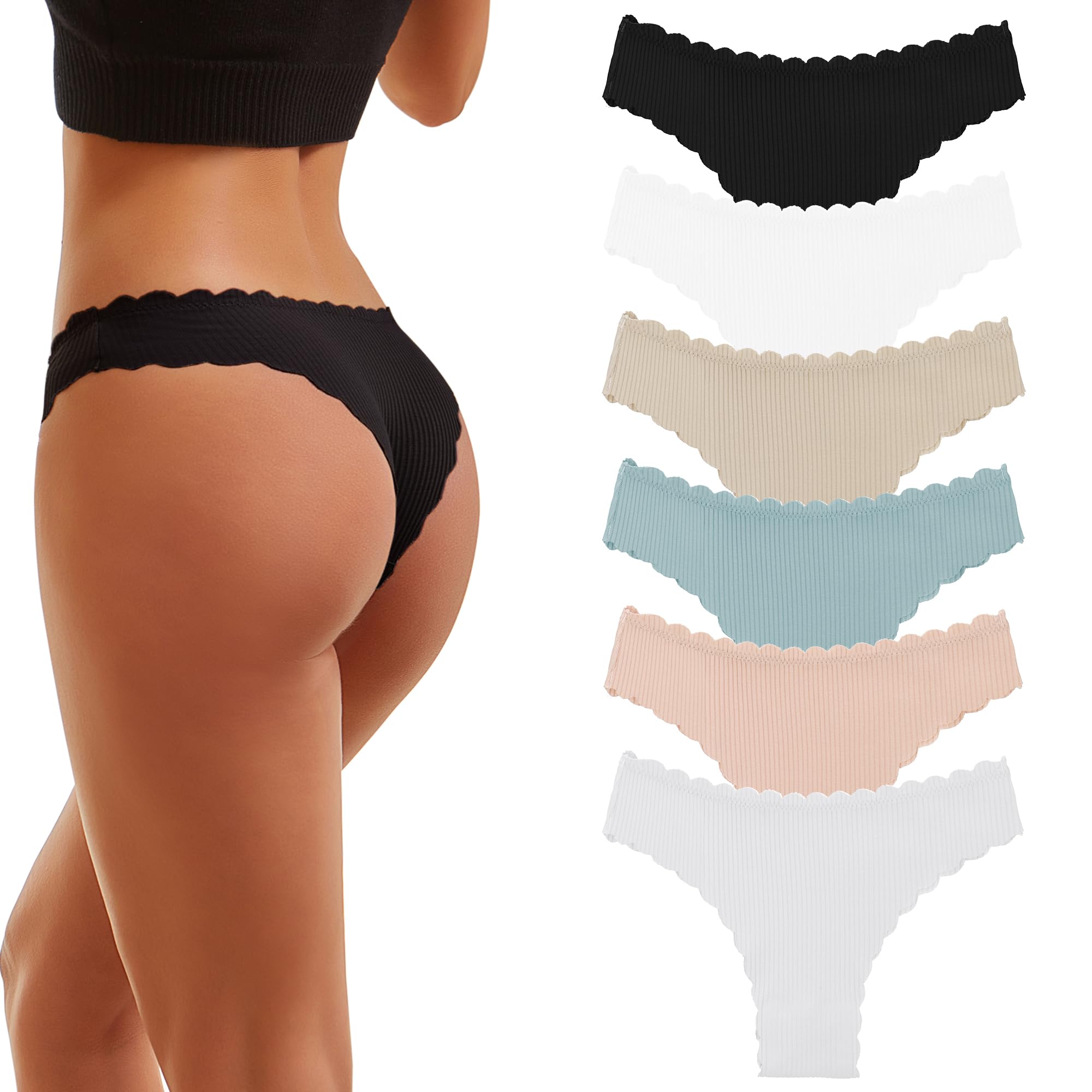 Cotton Underwear for Women Seamless Thong Soft Strench Breathable Women Low Waist Brazilian Panties 6 Pack-image-27