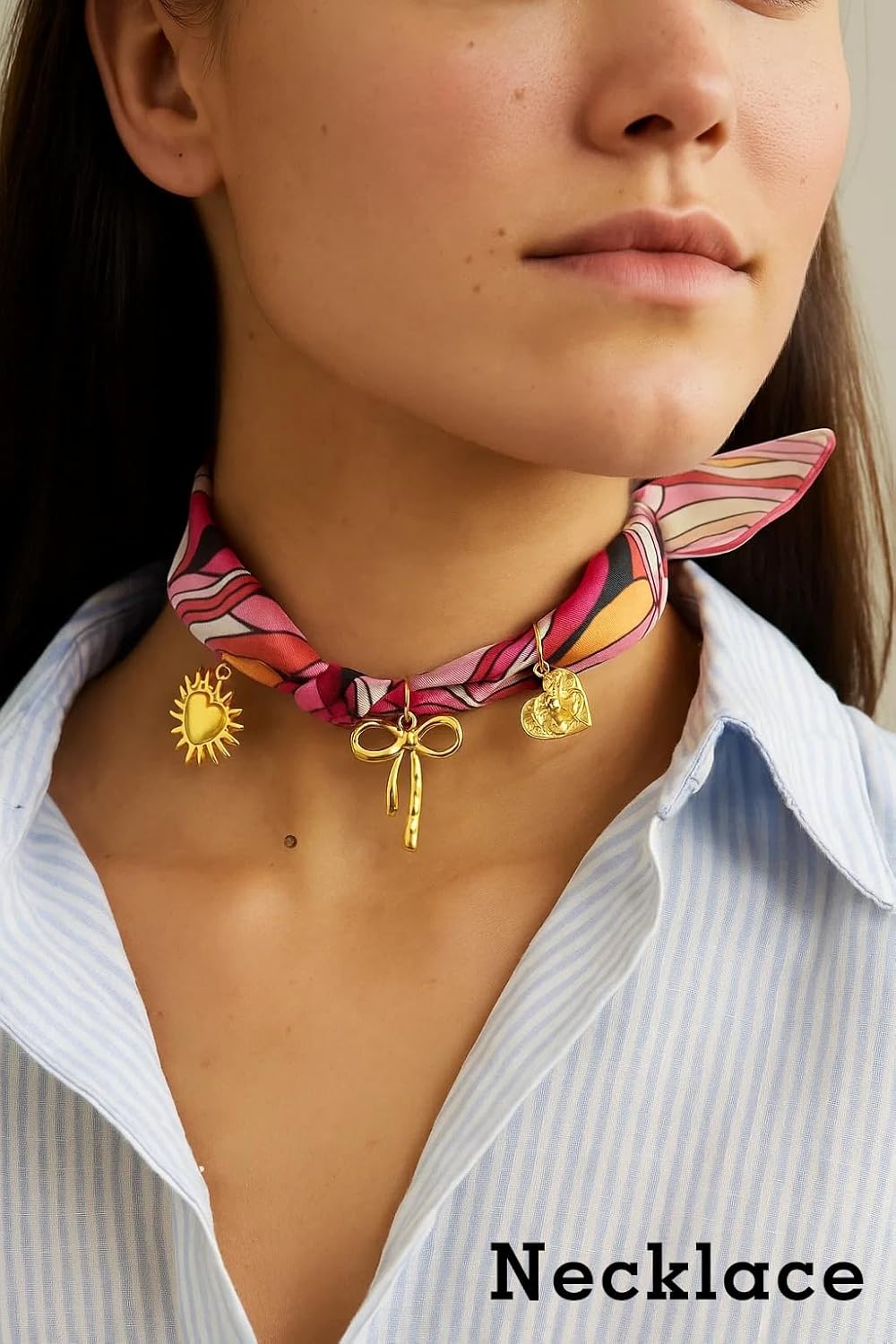 COTATI Scarf Necklace with Charm for Women,Adjustable Western Silky Soft Cowgirl necklaces Jewelry Gold Plated Pendant - Image 2