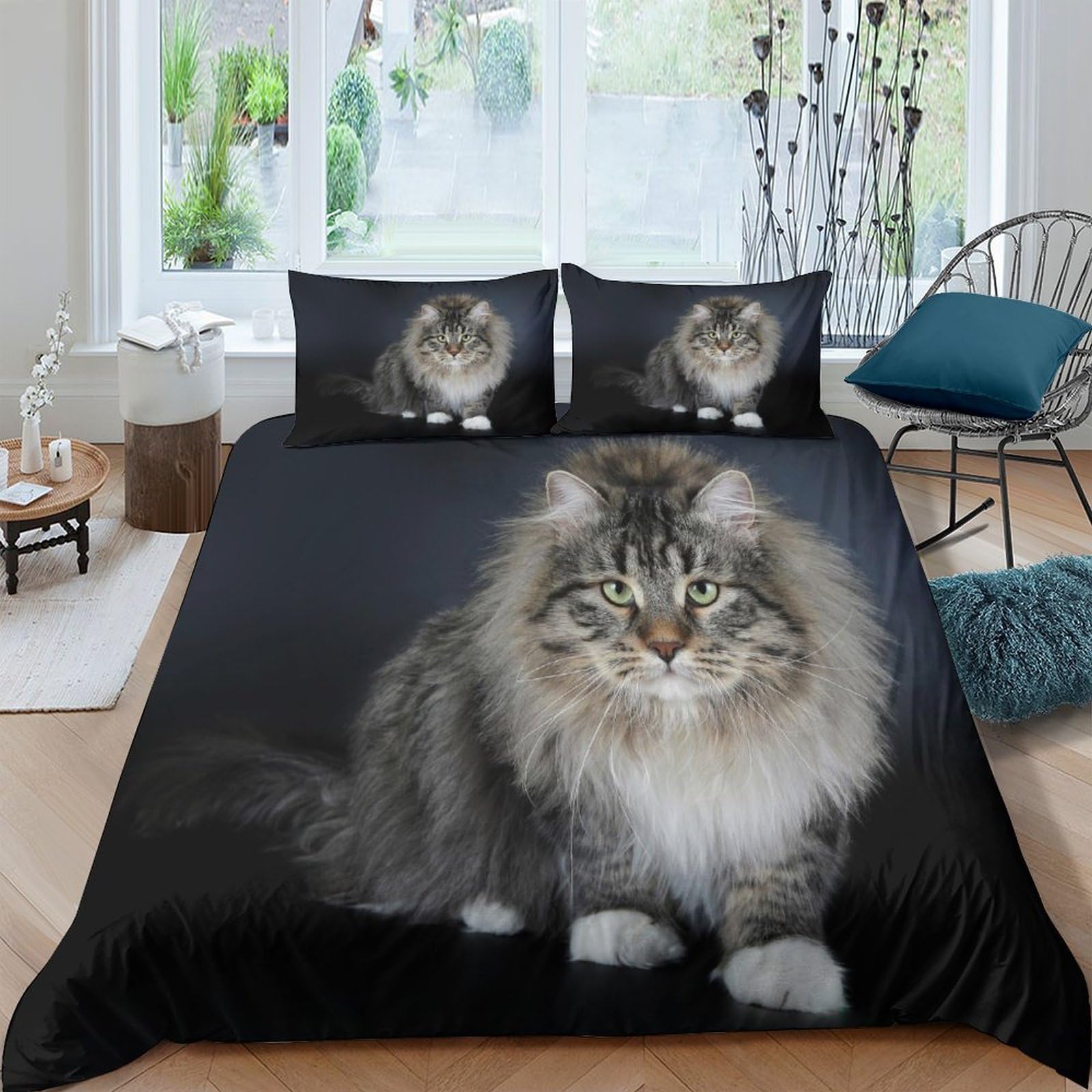 Ctjqhvkz Style-8 3D Printed Fluffy Cat Fitted Sheet Microfiber Soft Decor Grey Cat Mattress Cover For Bedroom Guest Room Single（135X200cm）