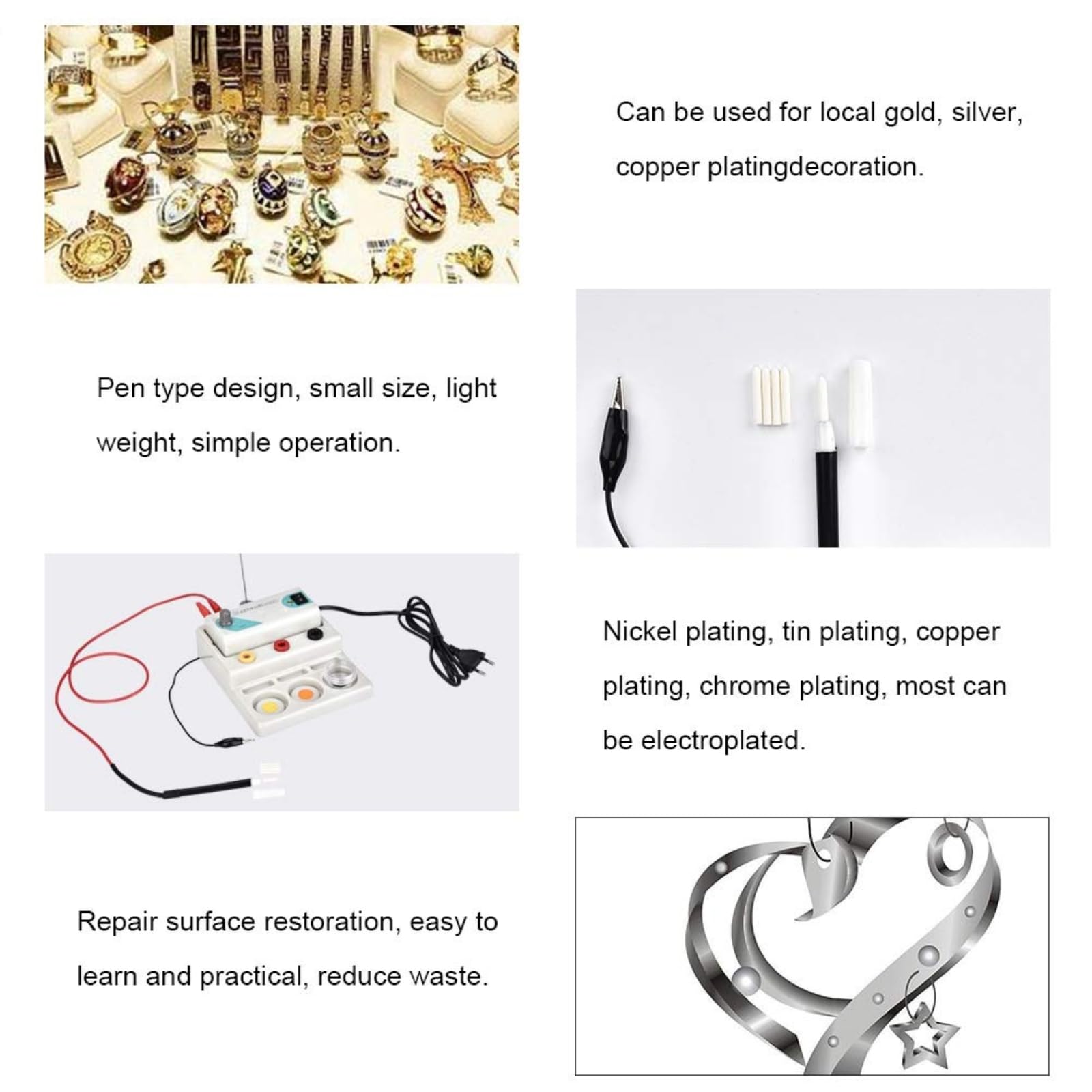 Macchina per placcatura in oro, kit professionale per elettroplaccatura a penna per la creazione di gioielli, strumenti galvanici per decorazioni in oro e rame, artigianato fai da te