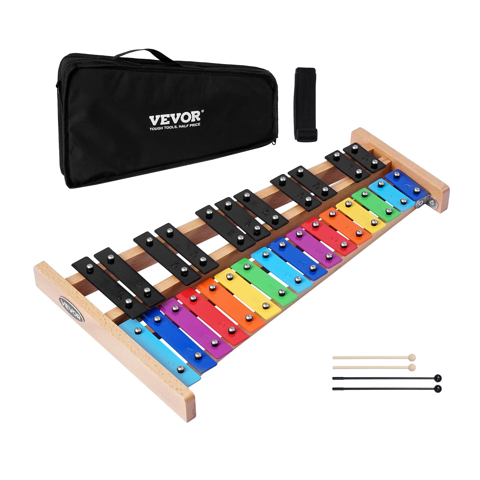 VEVOR Glockenspiel Diatonico Xilofono, 27 Note, Strumento a Percussione Professionale Xilofono, con Tasti Colorati in Metallo, con 4 Bacchette, Borsa per Trasporto, per Insegnamento
