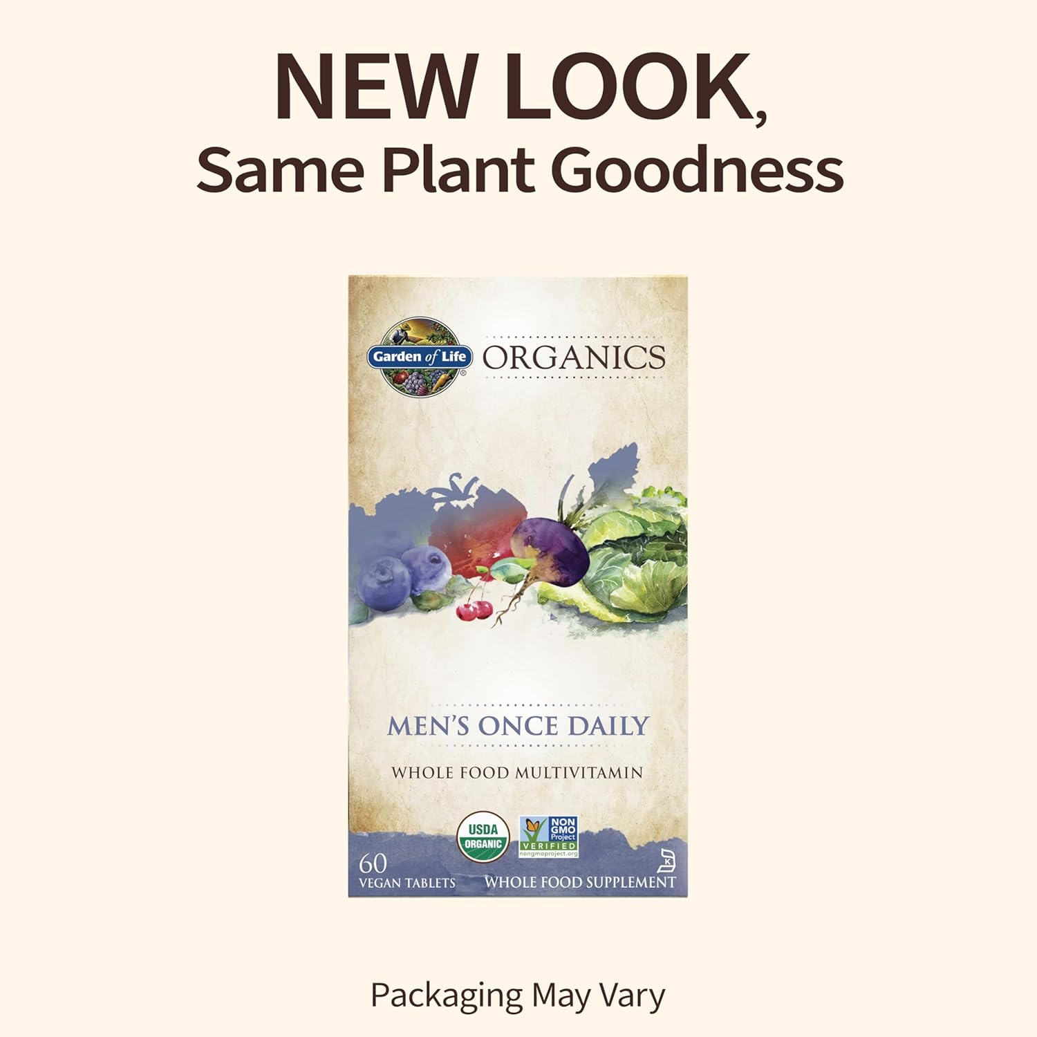Garden of Life Organics Men’s Once Daily Whole Food Multivitamin – 60 Tablets, Vegan Mens Multi for Health & Well-Being, Organic Mens Vitamins & Minerals, Vitamin C, Zinc