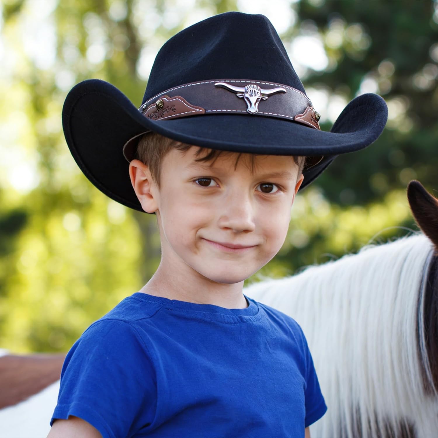 Jastore Kids Girls Boys Cowboy Cowgirl Hat Western Wide Brim Felt Fedora Hat with Buckle Belt