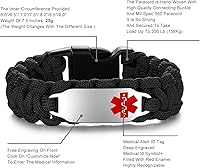 Vista 66 de Pulsera de alerta médica Paracord para hombres y mujeres Pulsera de identificación médica de acero inoxidable con hebillas de liberación lateral