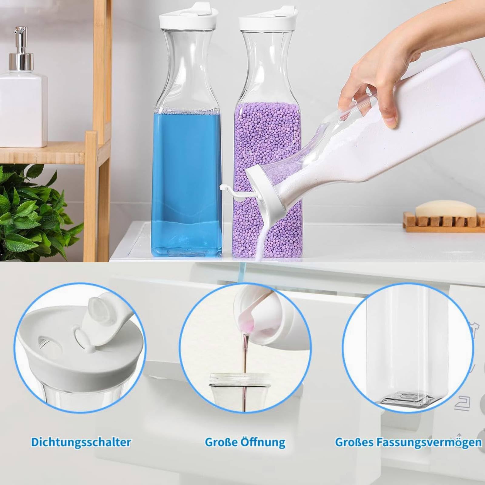 Pojemnik do przechowywania środków piorących, duża pojemność 1,5 l, 3 sztuki, do przechowywania detergentów