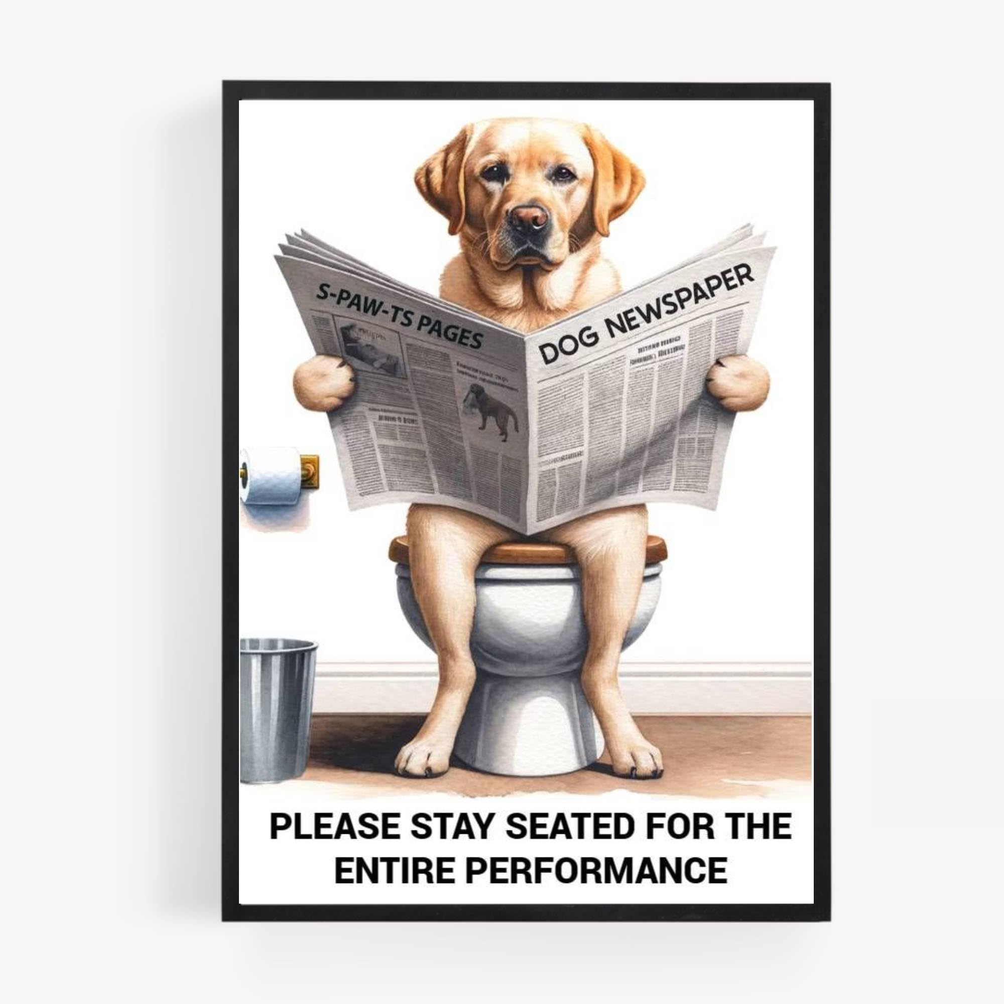 Funny Bathroom Toilet animal Print Picture Poster golden labrador dog on a toilet reading newspaper A4 UNFRAMED wall art Home decor Decorating be sated for the entire performance