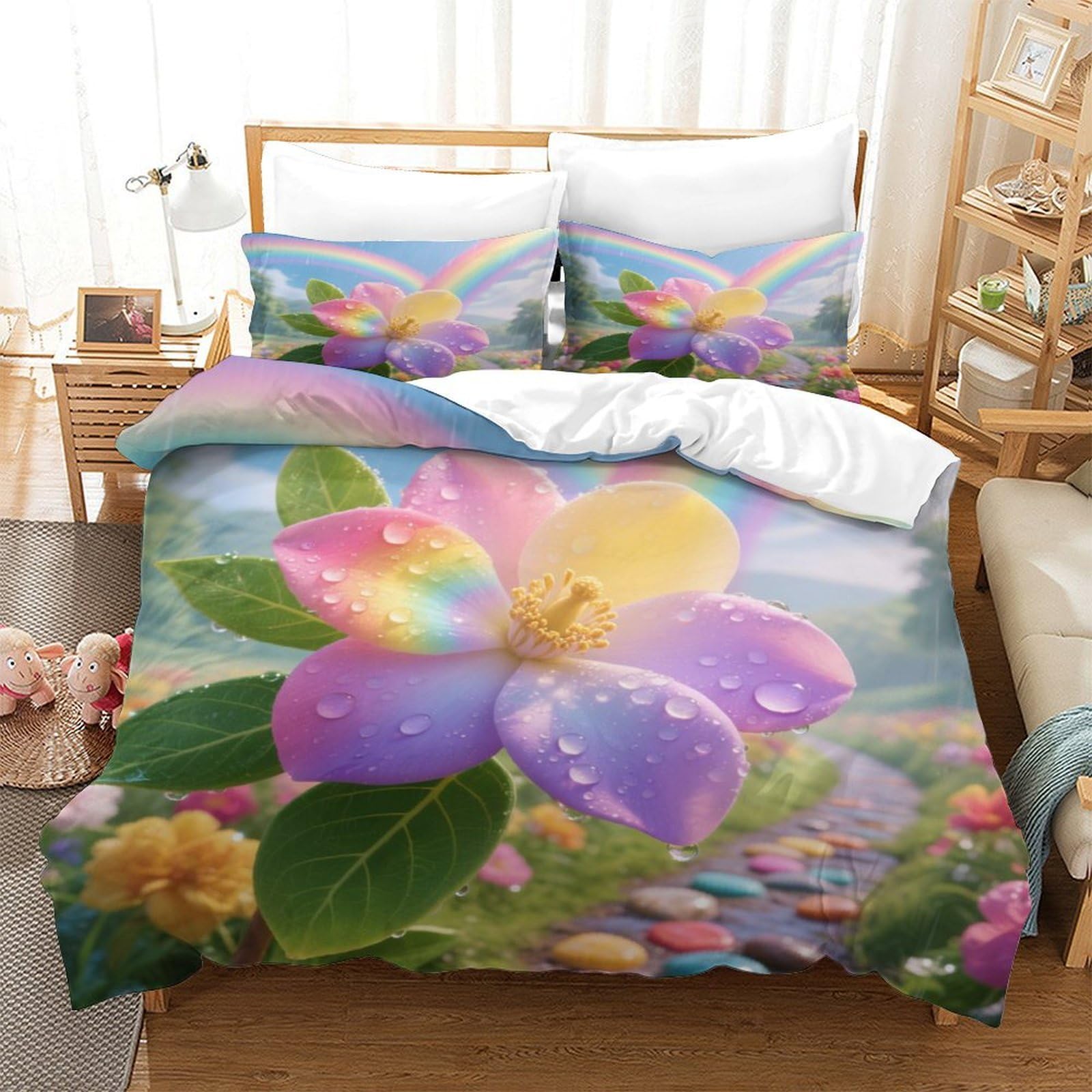 Parure de lit Gardenie 3D 140x200 pour enfant avec housse de couette en microfibre et taie d'oreiller