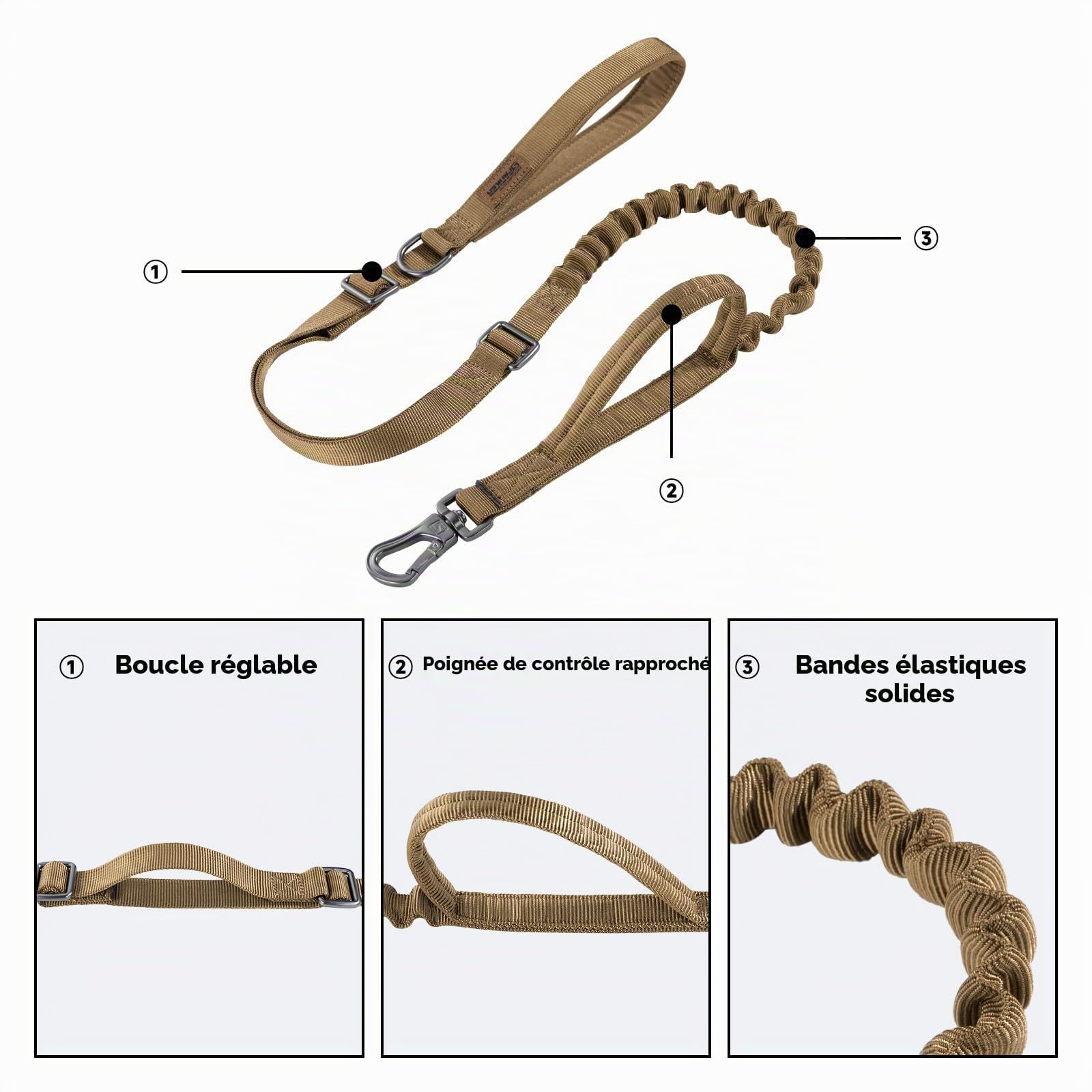 EXCELLENT ELITE SPANKER Ceinture de Chien Tactique 5-6 Pieds Lourds réglables sans tirage Ceinture de Chien de Jumping Militaire Corde de Plomb élastique 2 poignées de contrôle de Tapis(COB)