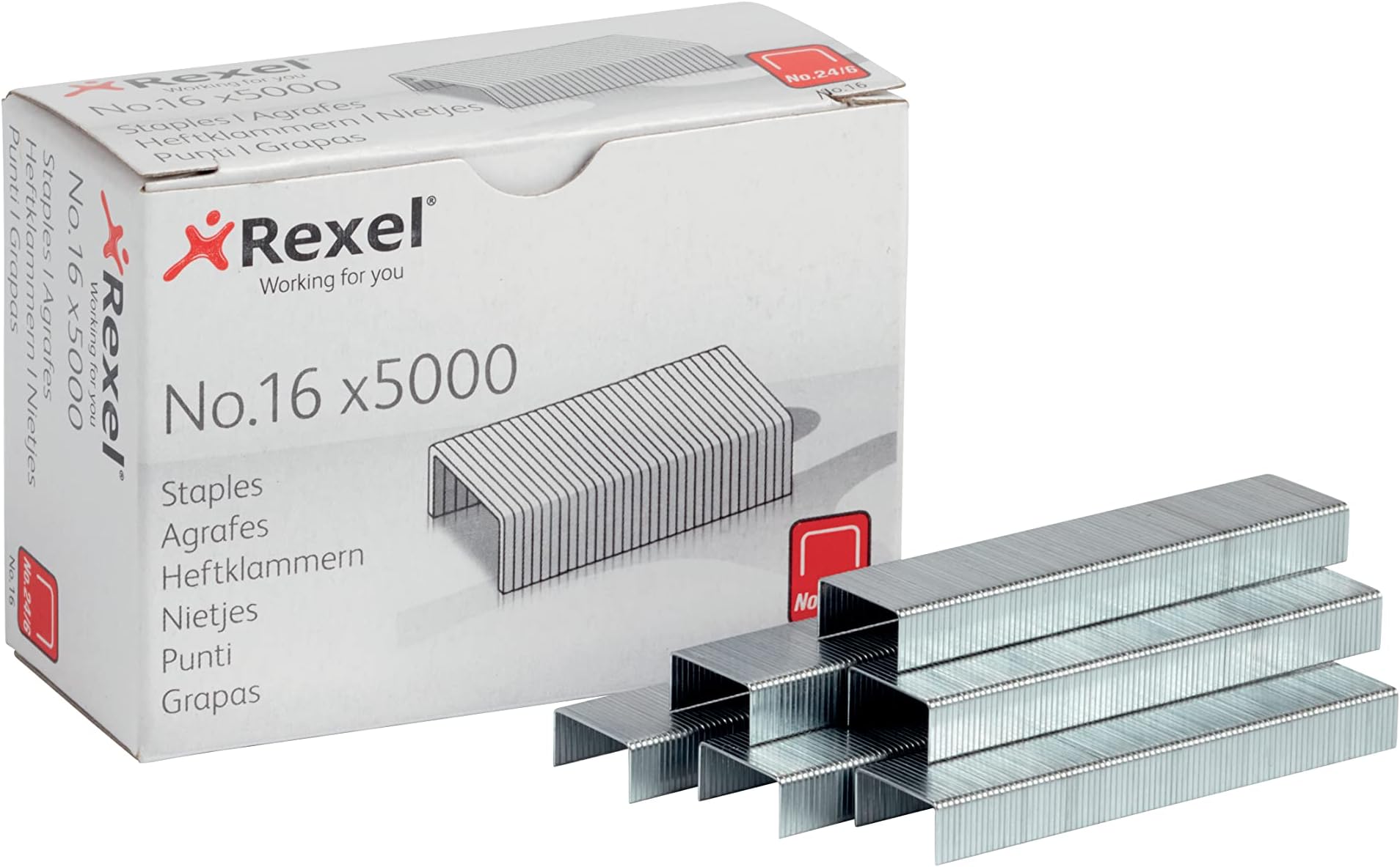 Rexel 503654 No.16 24/6 mm Standard Staples, For Stapling up to 20 Sheets, Use with Desktop Staplers and Pliers, Box of 5000, 6010