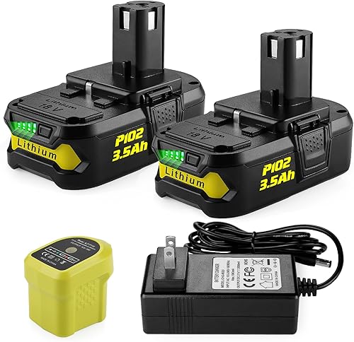 Paquete de 2 baterías de repuesto P102 de litio Ryobi de 18 V + cargador P119 Ryobi de iones de litio y Ni-cad para batería Ryobi Oneplus P100 P103