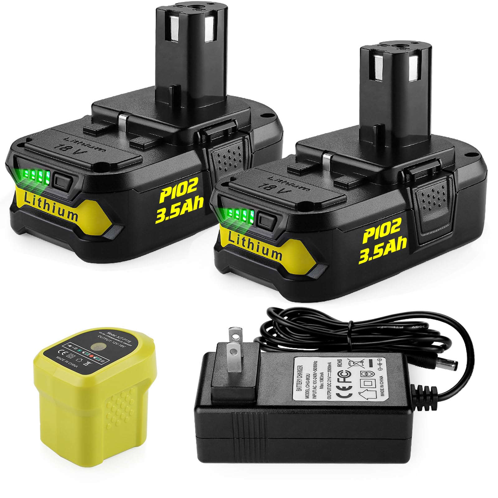 2Pack Replacement for Ryobi 18V Battery + P119 Charger for Ryobi 18v Oneplus Battery P100 P102 P103 P105 P107 P108 P118