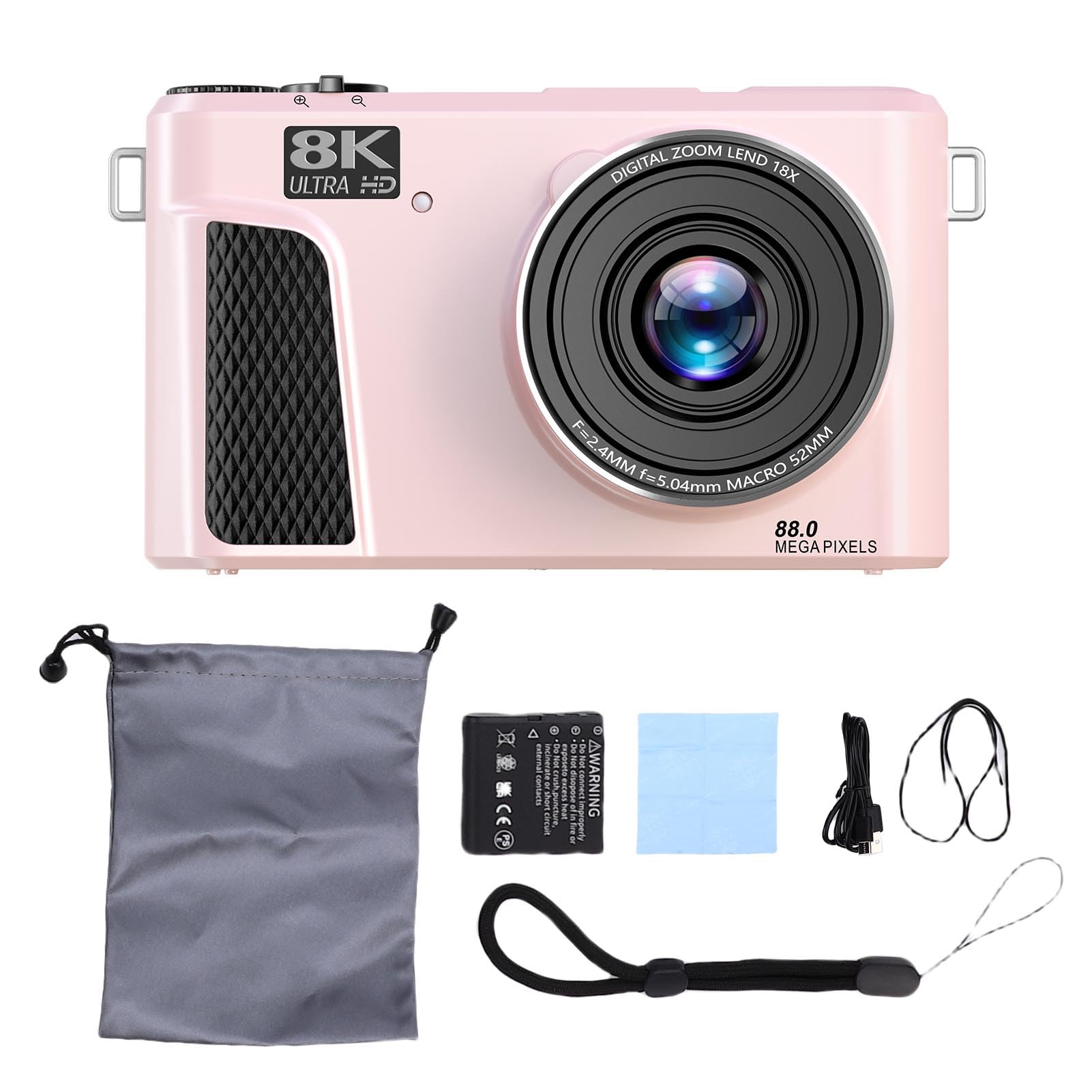 Dpofirs Camera Digitale 8k per Fotografia, Fotocamera Vlogging WiFi da 88 MP, Zoom Digitale 18x, con Schermo a Flip da 180 Gradi da 3 Pollici, con Tappo per Lenti, Videocamere, per (PINK)