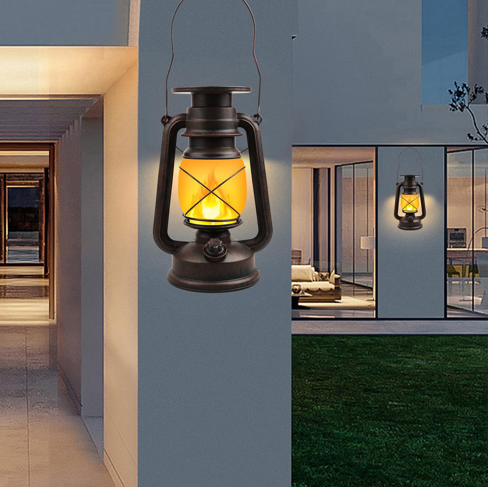 Shinmax 2 Pièces Lanterne Solaire Exterieur Jardin Vintage Lampe Solaire Effet Flamme Rétro IP65