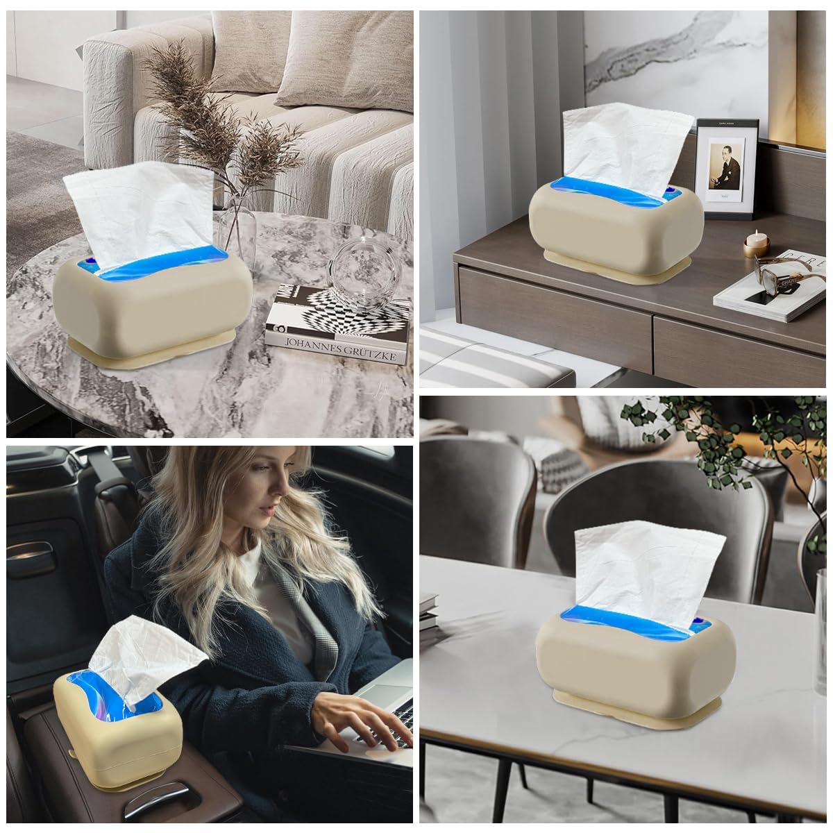 Dhanuom Silicone Tissue Box Strong Suction Cup Tissue Paper Box Desk Tissue Box Wall Mount Tissue Box Under Desk Space Saving Under Desk Tissue Paper Box for Dressing Table, Desk, Office(1pcs) 3