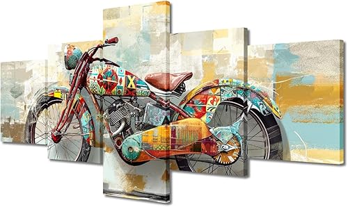 Miniatura 59 de TUMOVO Pintura retro para motocicletas, impresiones artísticas de motocicleta Cyberpunk, 5 piezas, lienzo, arte de pared, arte de pared Giclée,