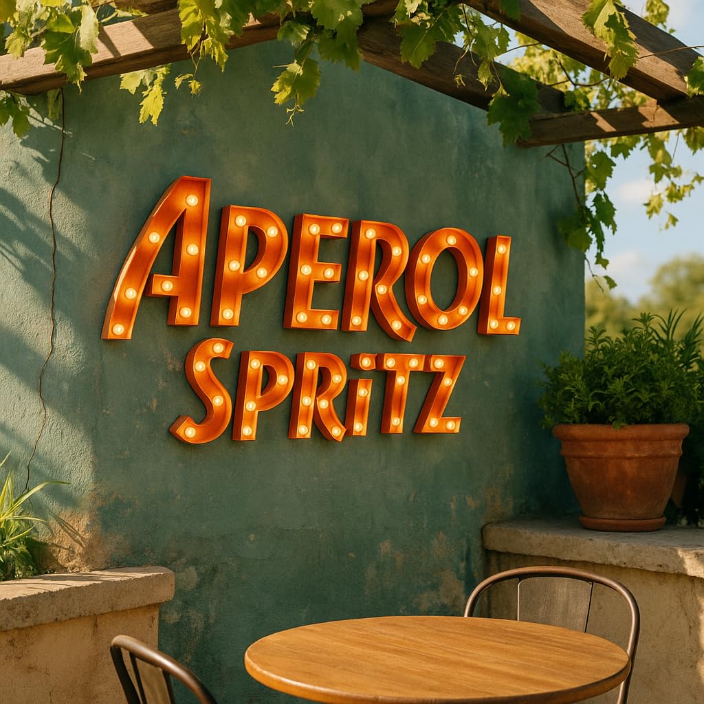 Aperol Spritz Lampe LED Wandschild – 85×50 cm – Leuchtschild für Innen & Außen, Retro Leuchtschrift, Wanddeko Bar, Küche, Terrasse