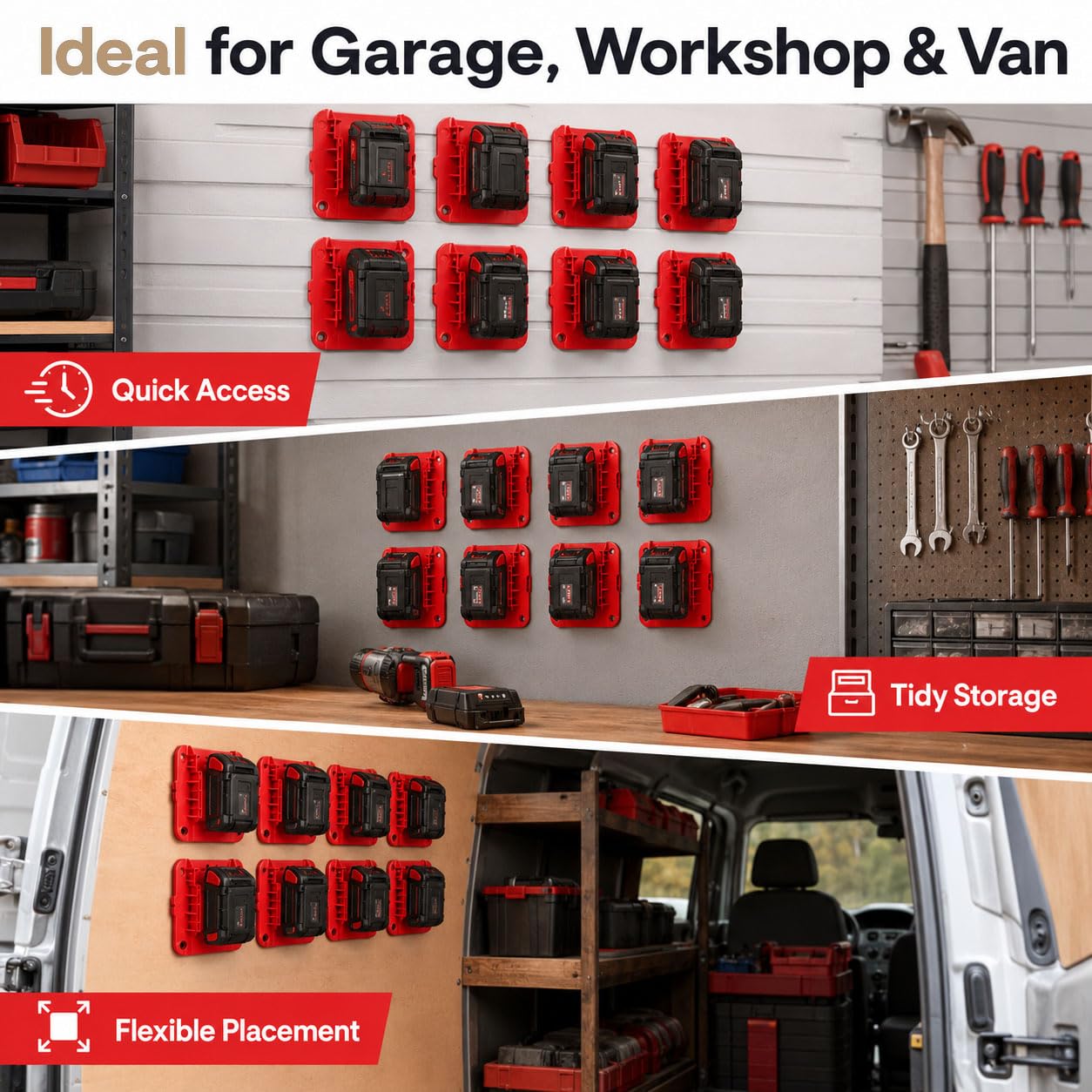 Lot de 8 Supports Batterie pour Milwaukee M18 18V, Porte-Batterie Mural | Compatible avec batteries Milwaukee M18 48-11-1815/1828/1850/1860, idéal pour murs, établis et coffres à outils