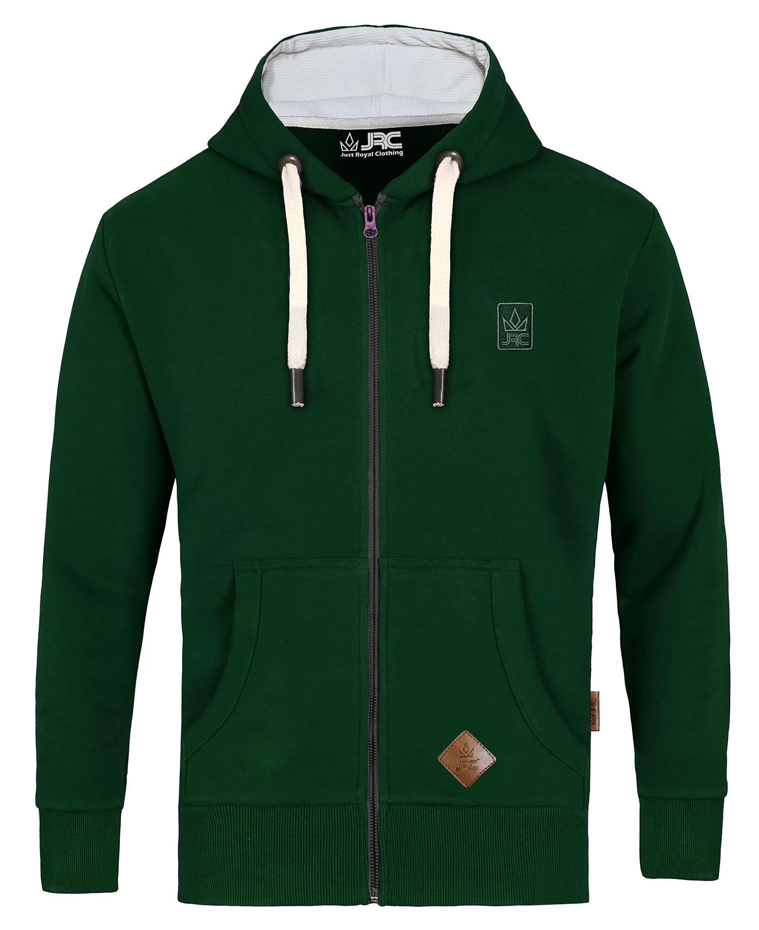 Jrc Just Royal Clothing Men's Bottle Green Zipped Fleece Hoodies With Thermal Hood Inner, Casual Zip Up Hooded Sweatshirt Tops With Pockets (, Xxxl)