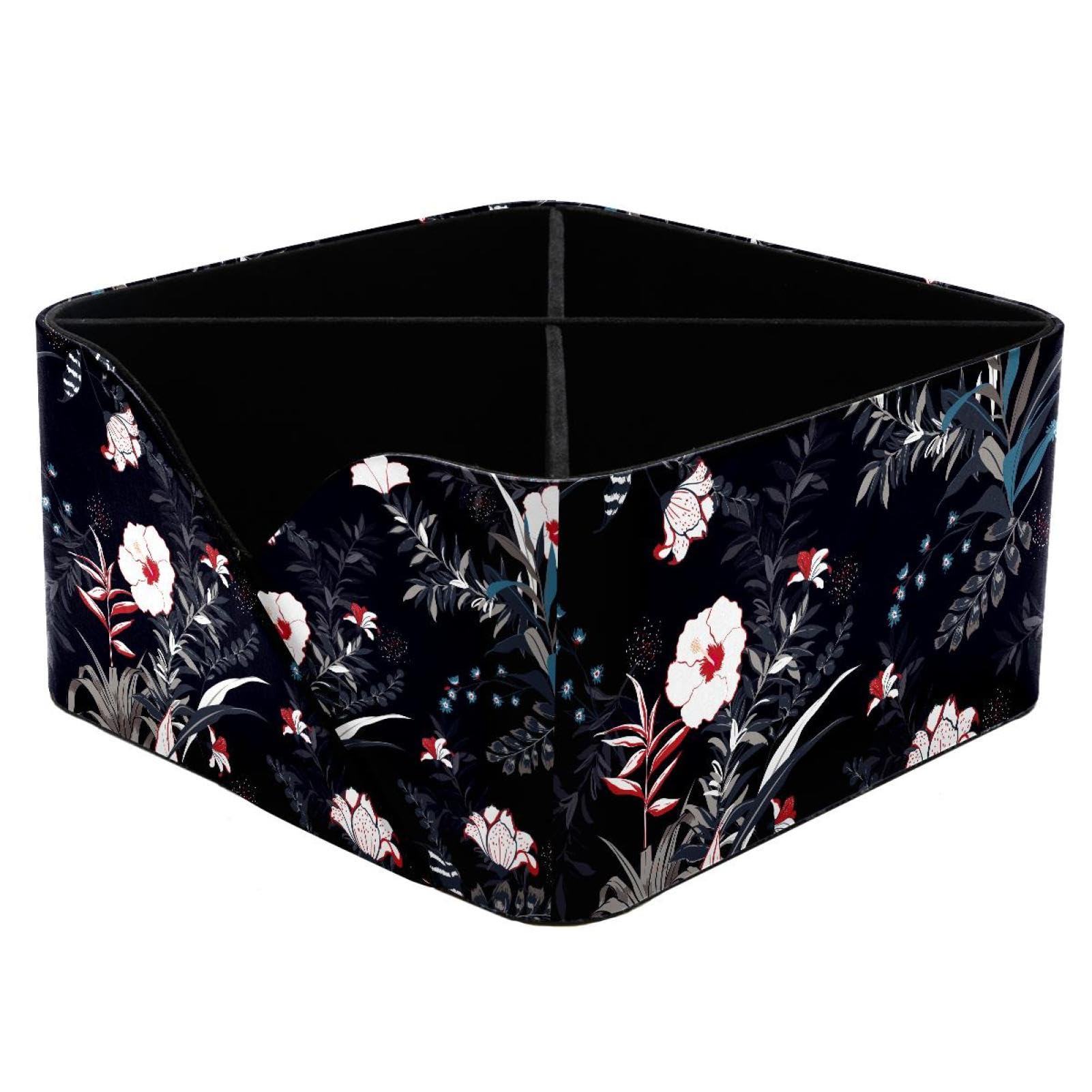 KengjuTesu Beautiful Artistic Tropical Forest Floral Pattern Desktop Organizer Pen Holder, Rectangular Pencil Cup for Office, Study and Makeup Stations