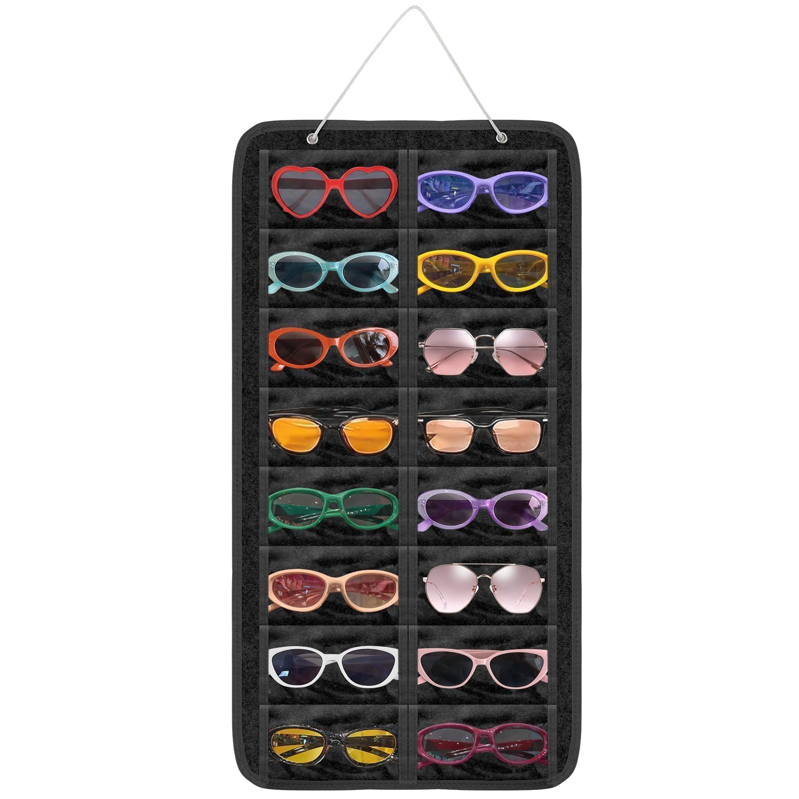 EEEKit Hanging Sunglasses Organiser, 16 Pockets Wardrobe Sunglasses Storage, Travel Wall Pocket Glasses Organizer, Felt Wall Hanging Eyeglasses Eyewear Holder