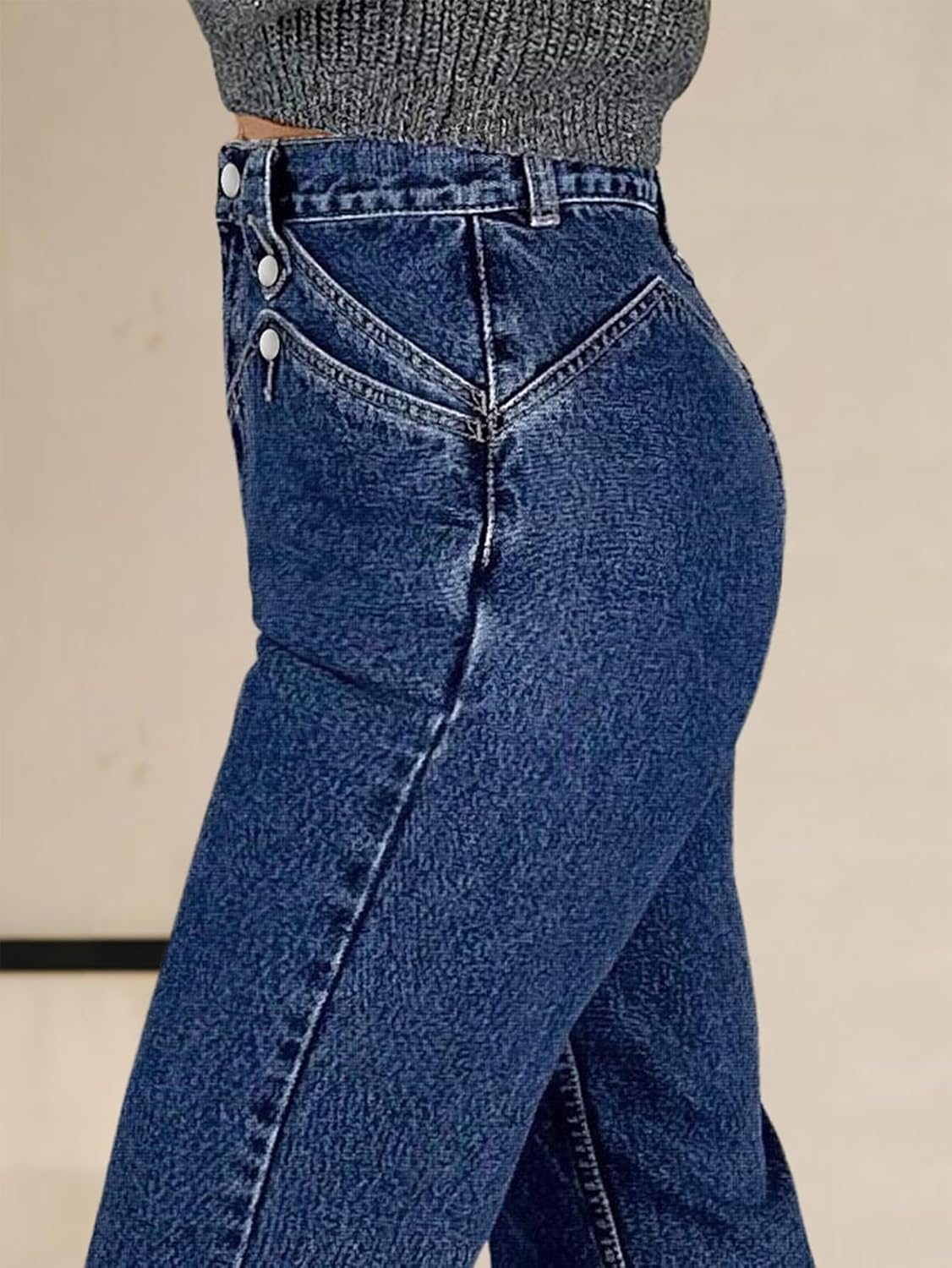 Flamingals Boot Cut Jeans for Women High Rise Vintage Button Decor High Stretch Washed Bell Bottom Flare Denim Jeans - Image 5