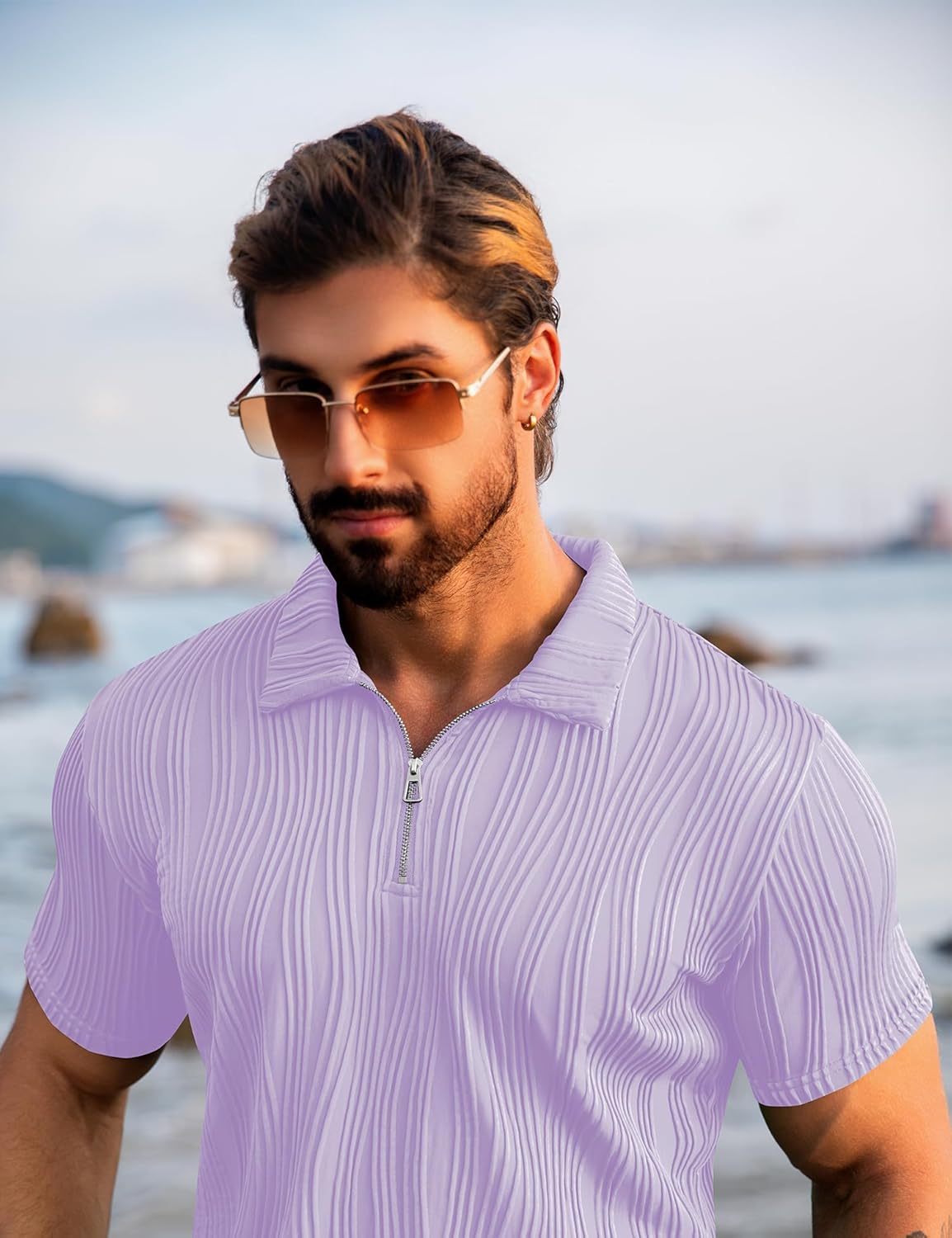 URRU Men's 2 Piece Short Set Summer Outfits Fashion Casual Short Sleeve Polo Shirt and Short Set