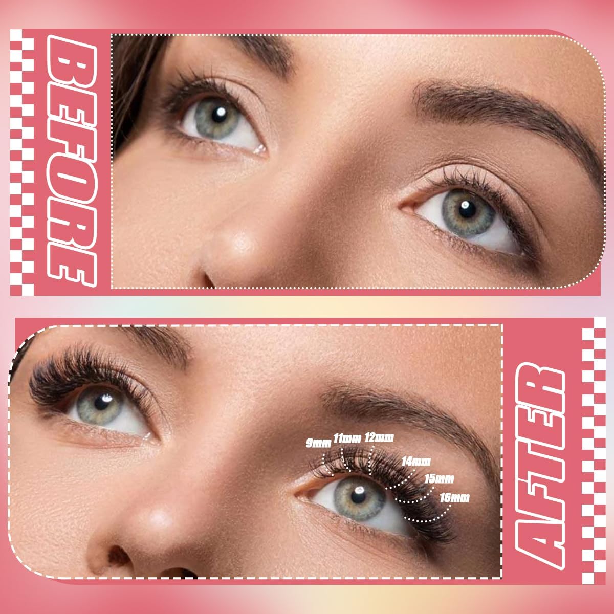 DNSGOOR Kit d'extensions de cils DIY - 590 pièces D Curl - Colle et scellant - Shampoing pour cils - Brosse de nettoyage - Bandeau - Poignet - Pince à épiler - Pinceau applicateur (LASH01)
