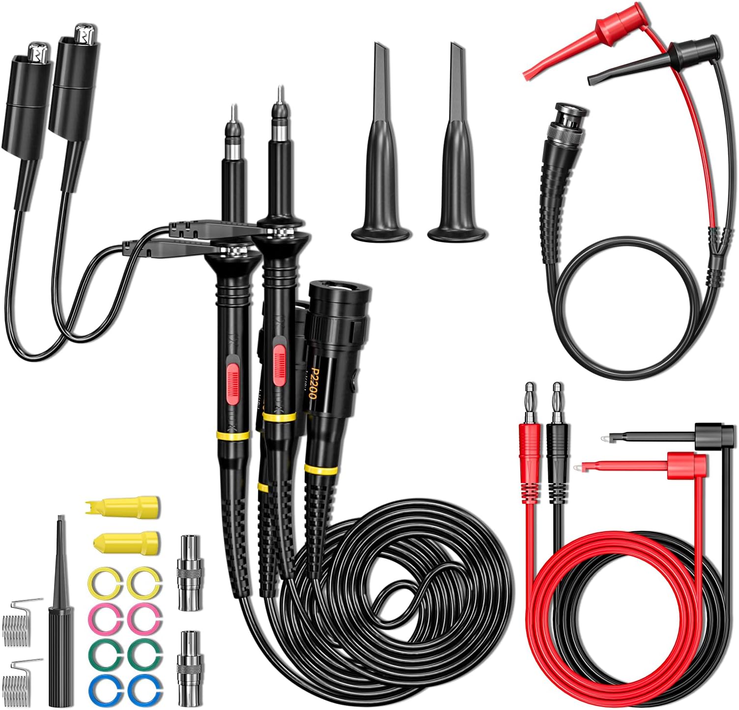 Goupchn Oscilloscope Probes Kit 200Mhz with Accessories Test Leads Kit BNC to Test Hook Cable 4mm Banana Plug to Test Hook Clip Leads