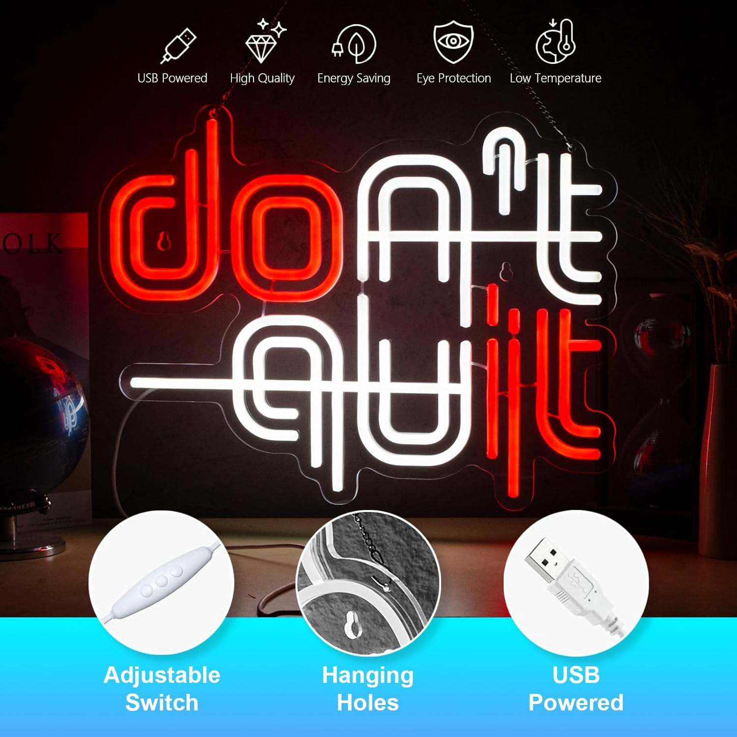 Don't Quit Neon Sign Do It Neon Sign for Wall Decor Gym USB Dimmable LED Neon Lights for Bedroom Office Gym Study Room Man Cave Gamer Room