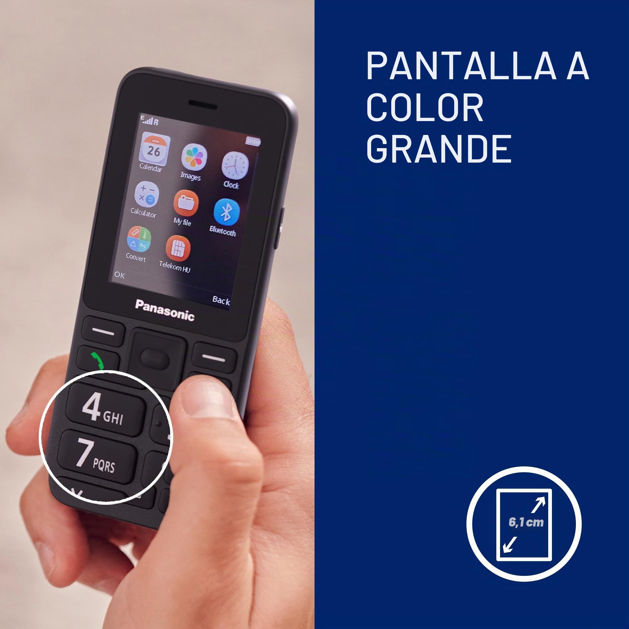 Panasonic KX-TU260EXB móvil para Mayores 4G, Fácil de Usar, Teclas Grandes, IP44, USB C, hasta 7,5 h Llamada, Pantalla 2,4”, Negro