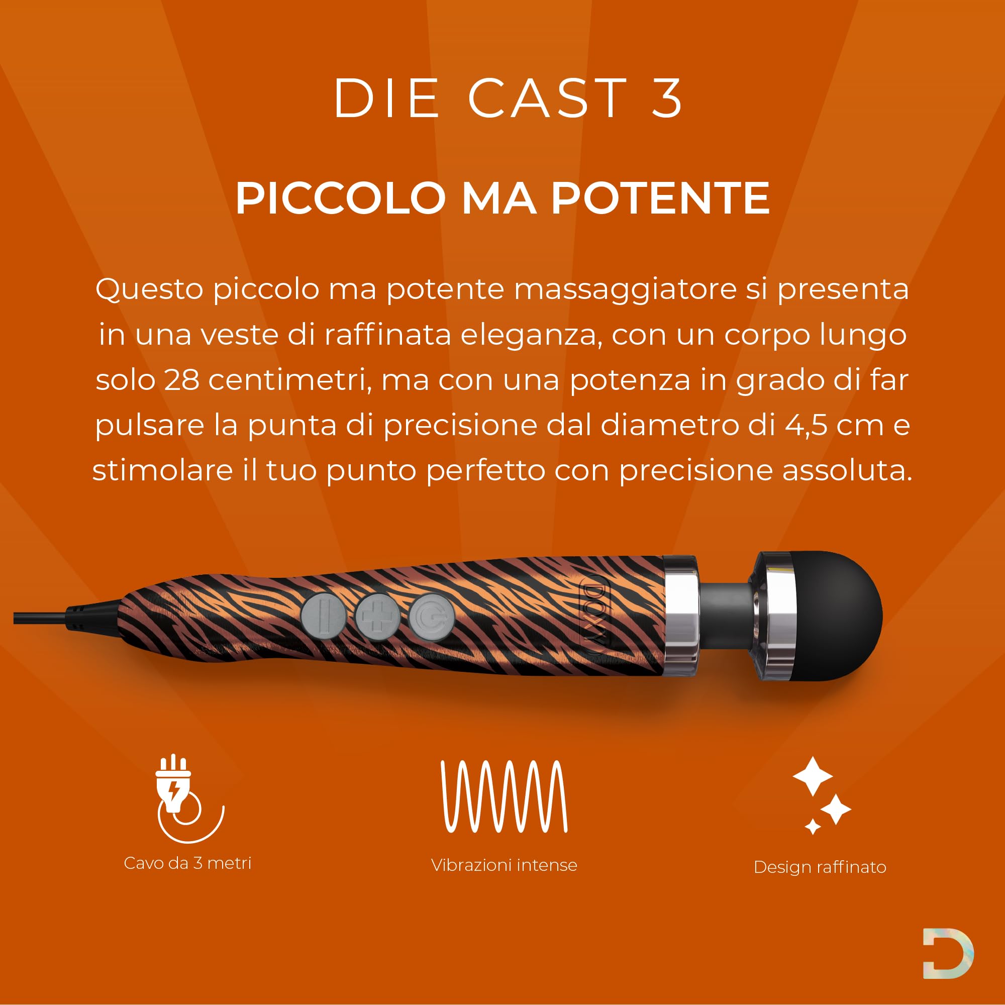 Doxy Vibrator Die Cast 3 Magic Wand Massagery: Potte Masajeador Magic Wand con Vibración de Varita Mágica Para Mujeres - Tiger