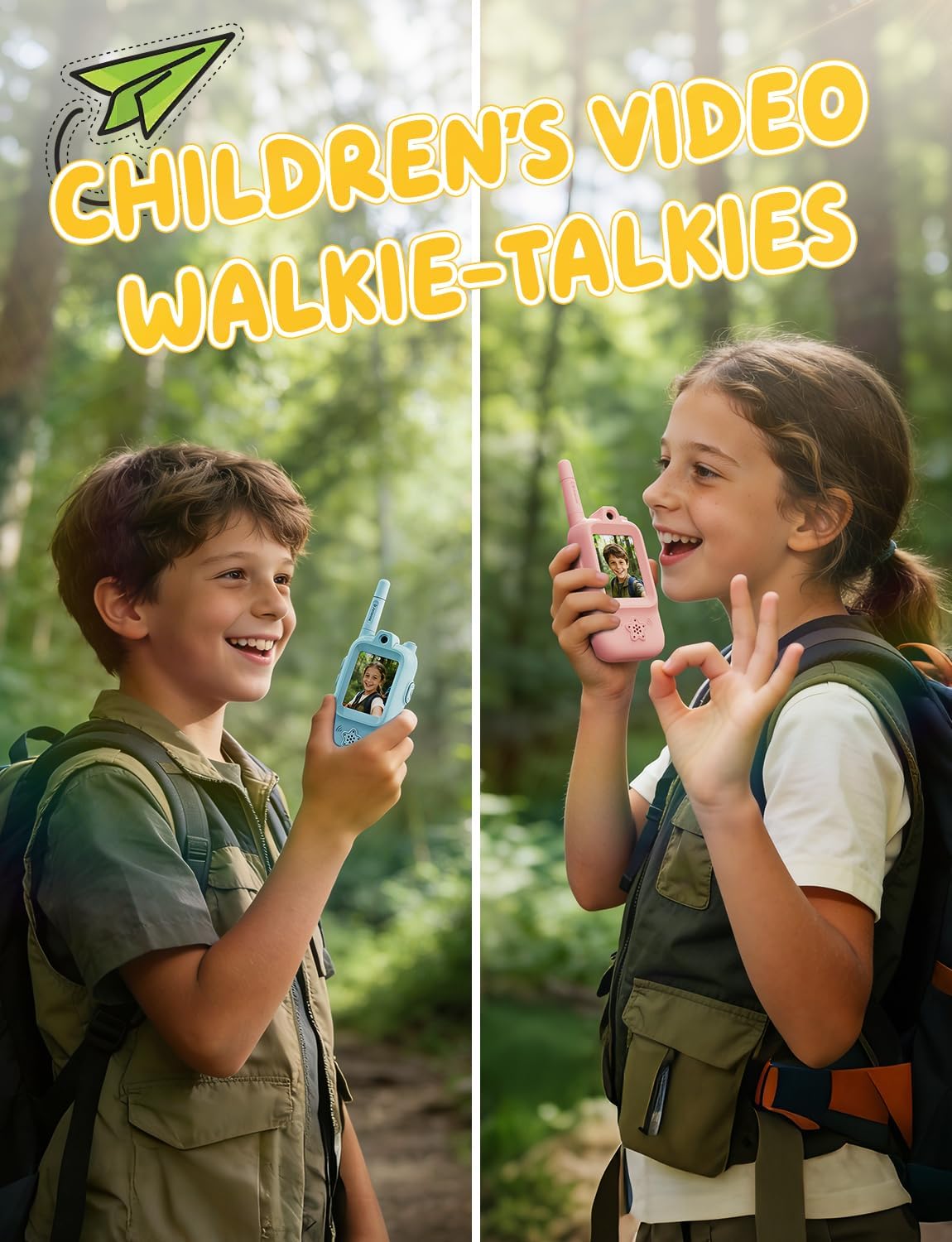 Video Walkie Talkies for Kids, Handheld 2 Pack Rechargeable Video Intercom Kids Walkies Talkies, Indoor Outdoor Toys for Family Games, Outside, Camping, Hiking for Boys Girls Ages 3-12 (Blue/Pink) - Image 3