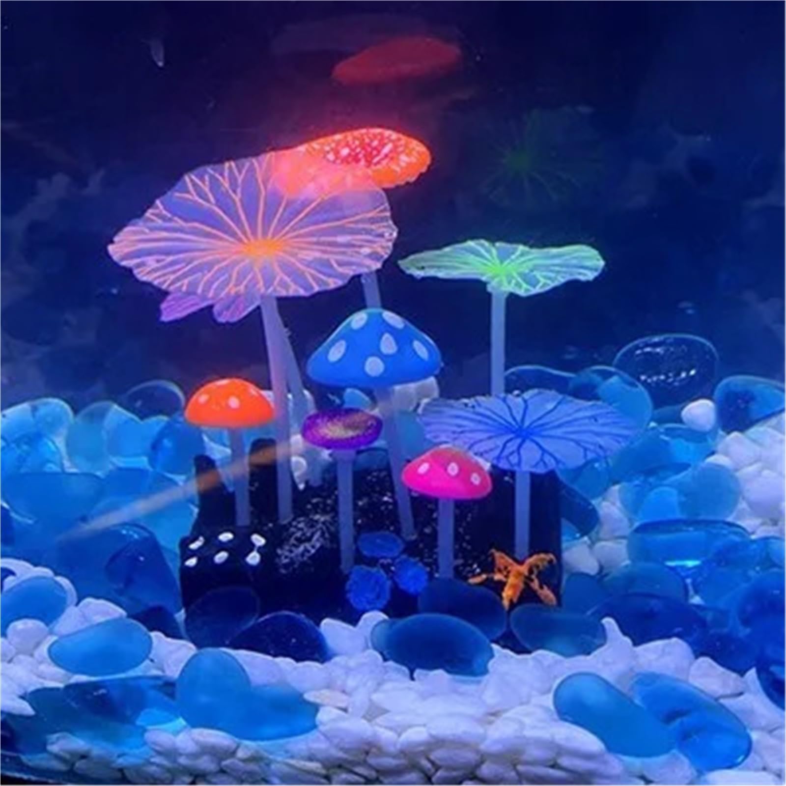 Lot de 2 fausses méduses décoratives pour aquarium - Corail fluorescent - Aménagement paysager - Plantes artificielles - Champignons d'eau