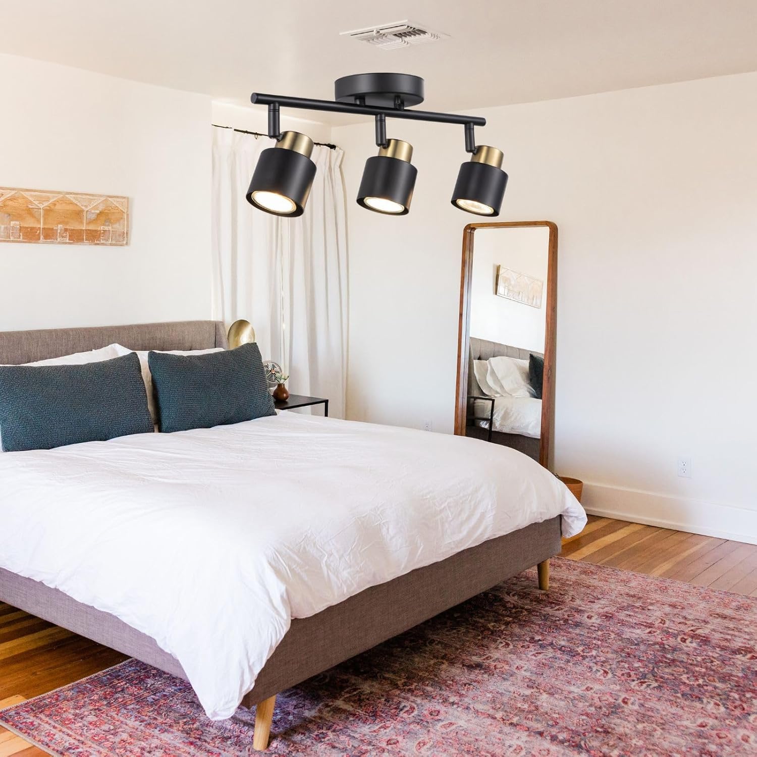 3 Light Track Lighting Kit, Matte Black Brass Finish 3 Way Adjustable with GU10 Modern Ceiling Directional Spot Lighting for Kitchen,Bedroom,Living Room