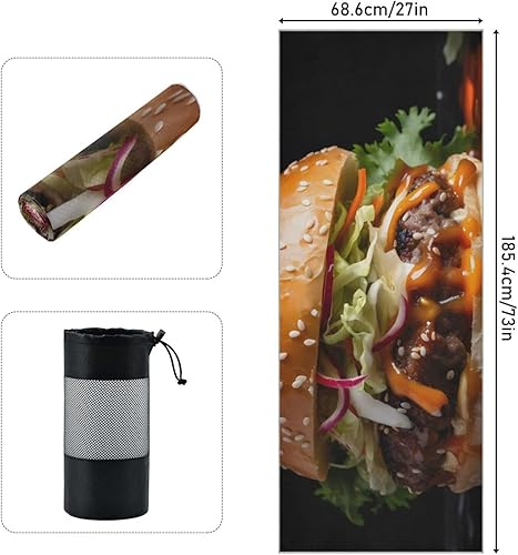 Miniatura 4 de Hamburger - Toalla de yoga caliente  Diseño fresco, puntos de agarre, súper absorbente, antideslizante, 27 x 73 pulgadas  Toallas para esterilla de