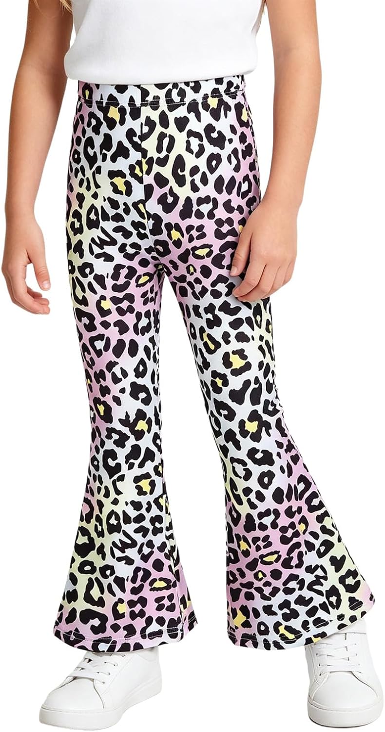 Linjinx Kids Flared Leggings Leopard Print High Waist Stretch Pants Bootcut Sweatpants Dance Trousers