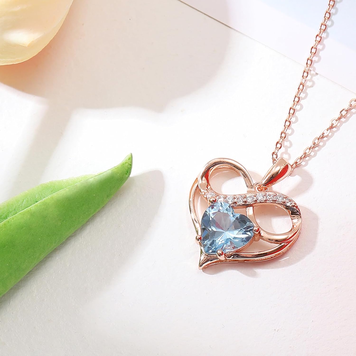Rose Gold Birthstone Necklaces Heart Birthstone Pendant Necklaces For Women Valentine's Day Mother's Day Anniversary Christmas Gifts - Image 7