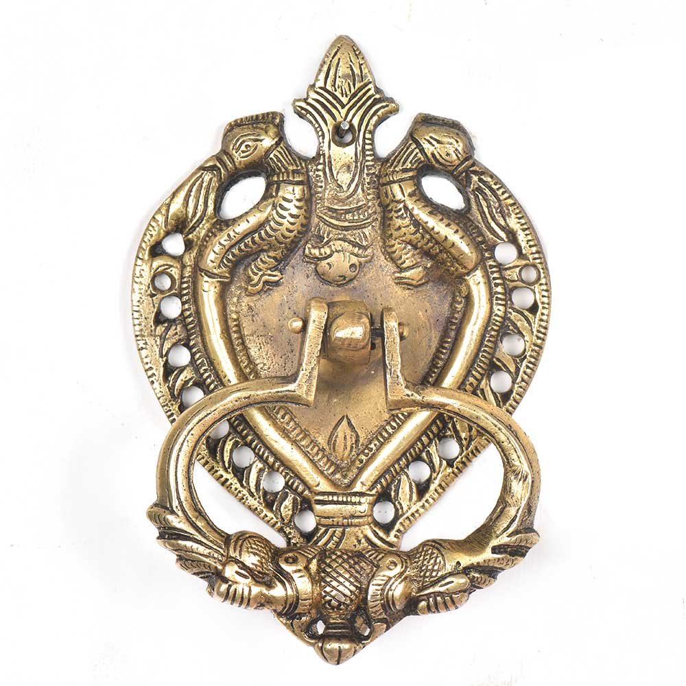 Indian-Shelf Magnificent Peacock Carved Brass Door Knockers for Front Door - Ring Door Main Door Decoration Items - Gold Door Bells - 15.24 Cm