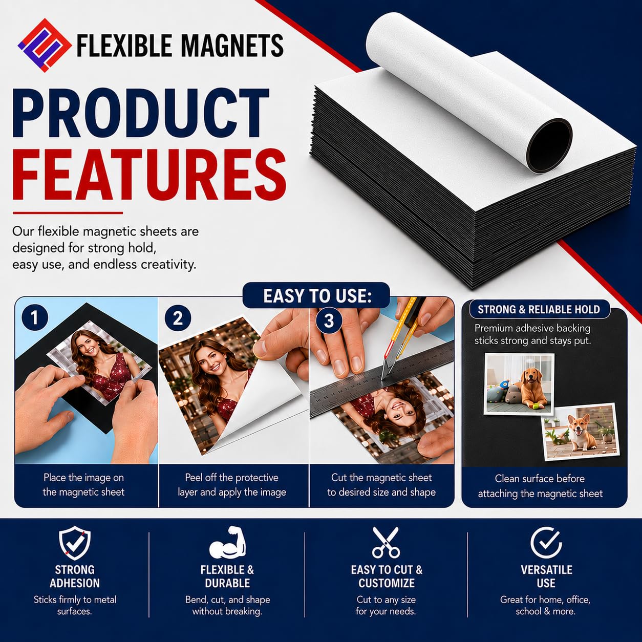 5 fogli di pellicola adesiva magnetica di 20,3 x 25,4 cm – 60 mil Magnet – ultra spessa