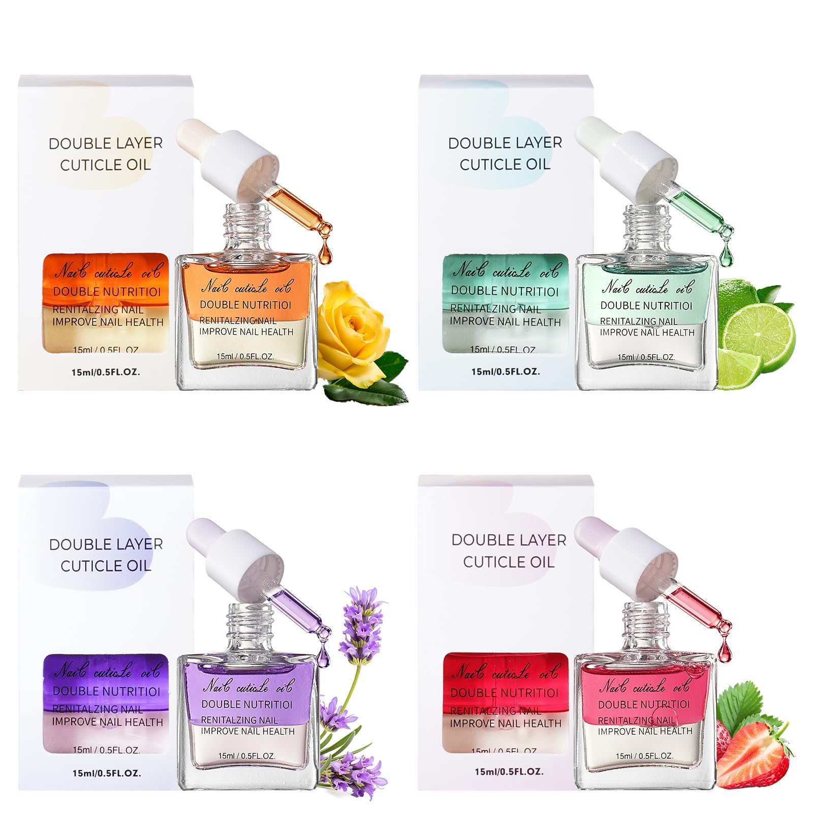 Yokilly Olejek do paznokci Cuticle Oil: 4 sztuki olejku do skórek po 15 ml do pielęgnacji skórek paznokci, naprawy pękniętych i suchych paznokci