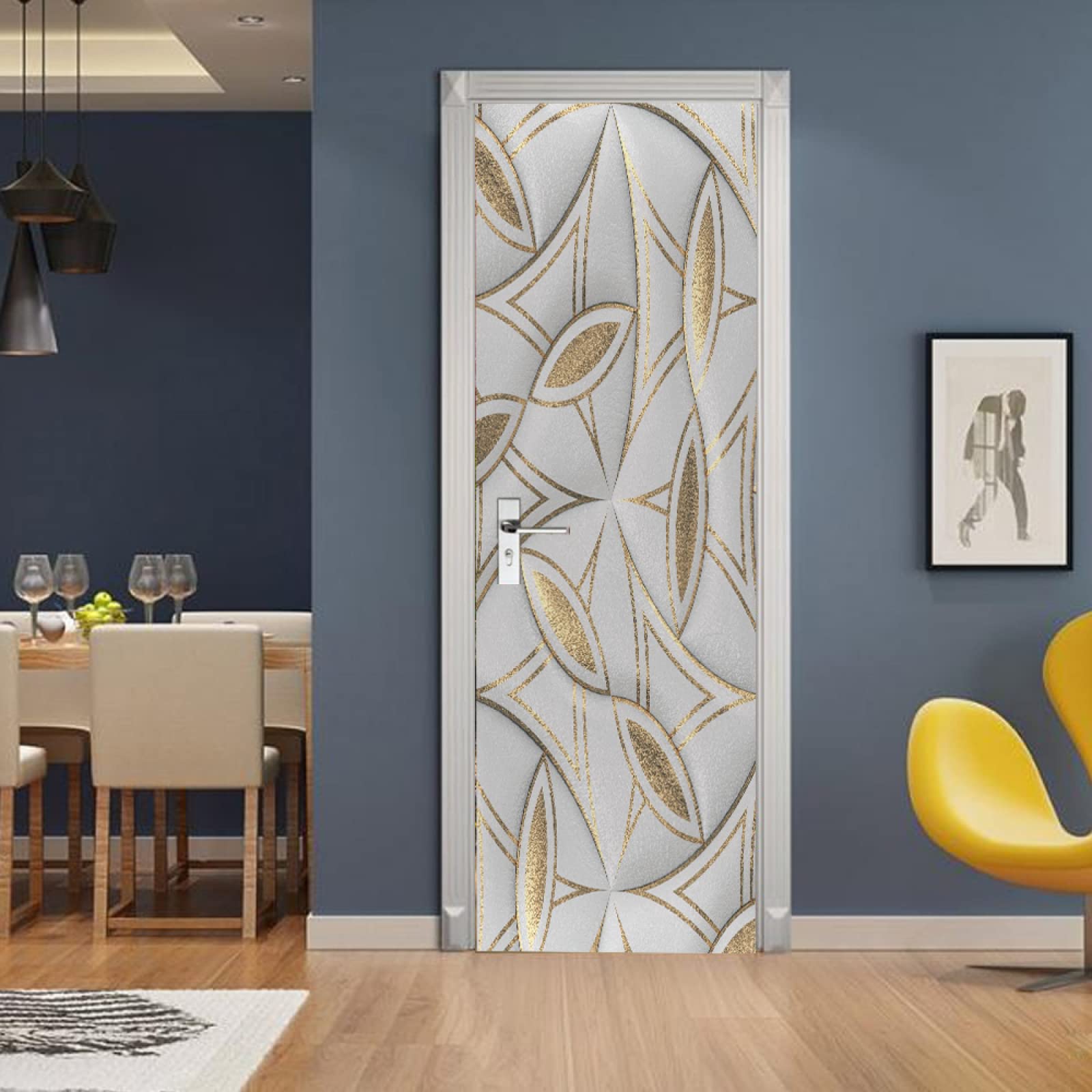 3D Door Stickers Abstract Leaves Mural Art Sticker Wallpaper Self-Adhesive Decals Removable Vinyl W85 x H205cm