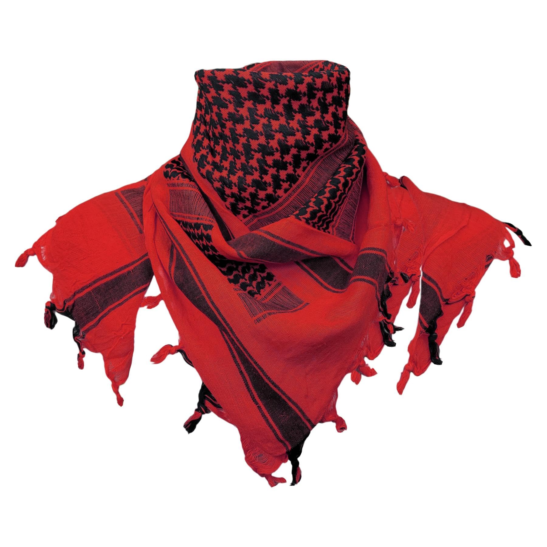 VINTIKA Army Scarf Military Tactical Shemagh Scarves – 100% Cotton Desert Keffiyeh Wrap - Black on Red