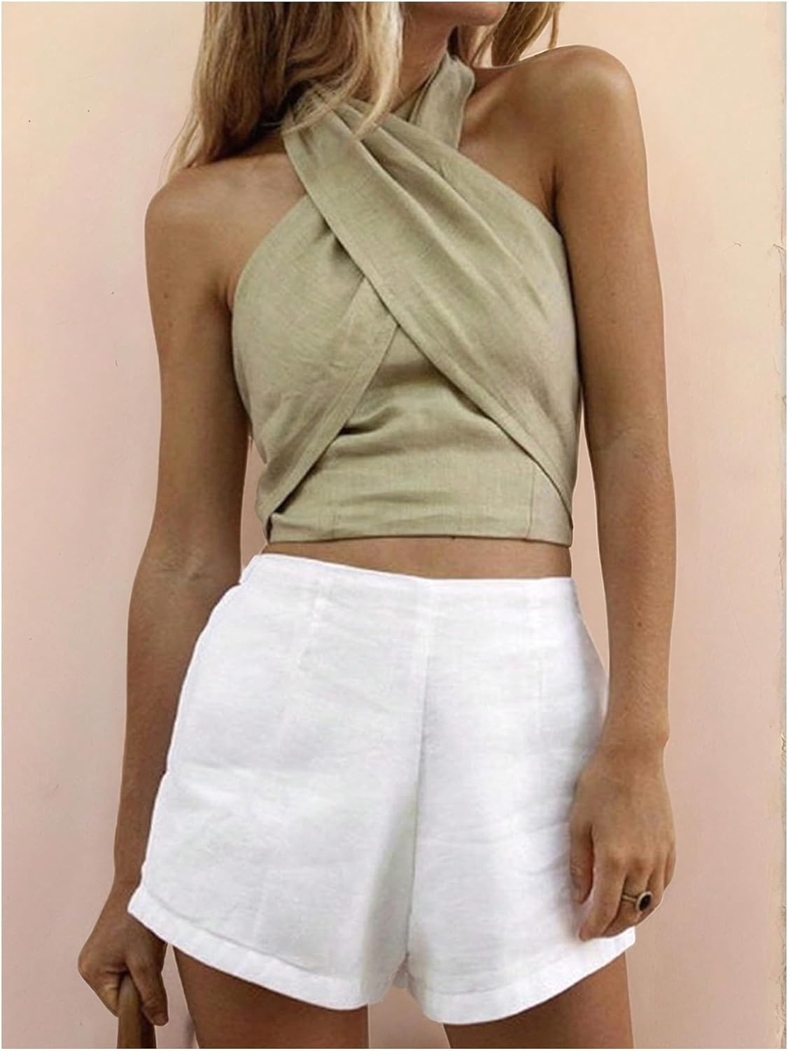 SweatyRocks Women's Wrap Halter Top Crisscross Backless Sleeveless Tank Going Out Crop Tops - Image 3