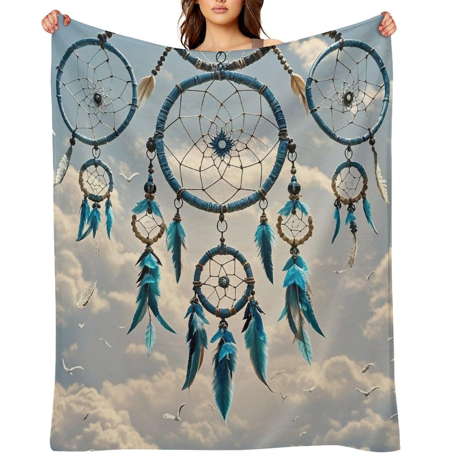 Flannel Native Dream Catcher Throw Blanket for Couch Super Soft Fuzzy Cozy Flannel Blankets No Shed No Pilling FAnti-Static Winter Bed Blanket Decorative and Giftable Blankets