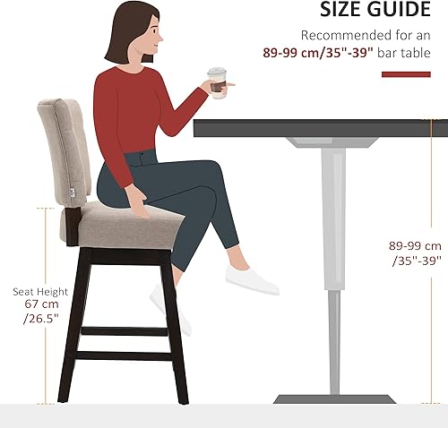Miniatura 3 de HOMCOM Juego de 2 taburetes de bar con altura de mostrador, taburetes de bar giratorios de tela de 26.5 pulgadas de altura de asiento con patas de