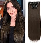 REECHO 28 Straight Long 4 PCS Set Thick Clip in on Hair Extensions -Chocolate Brown